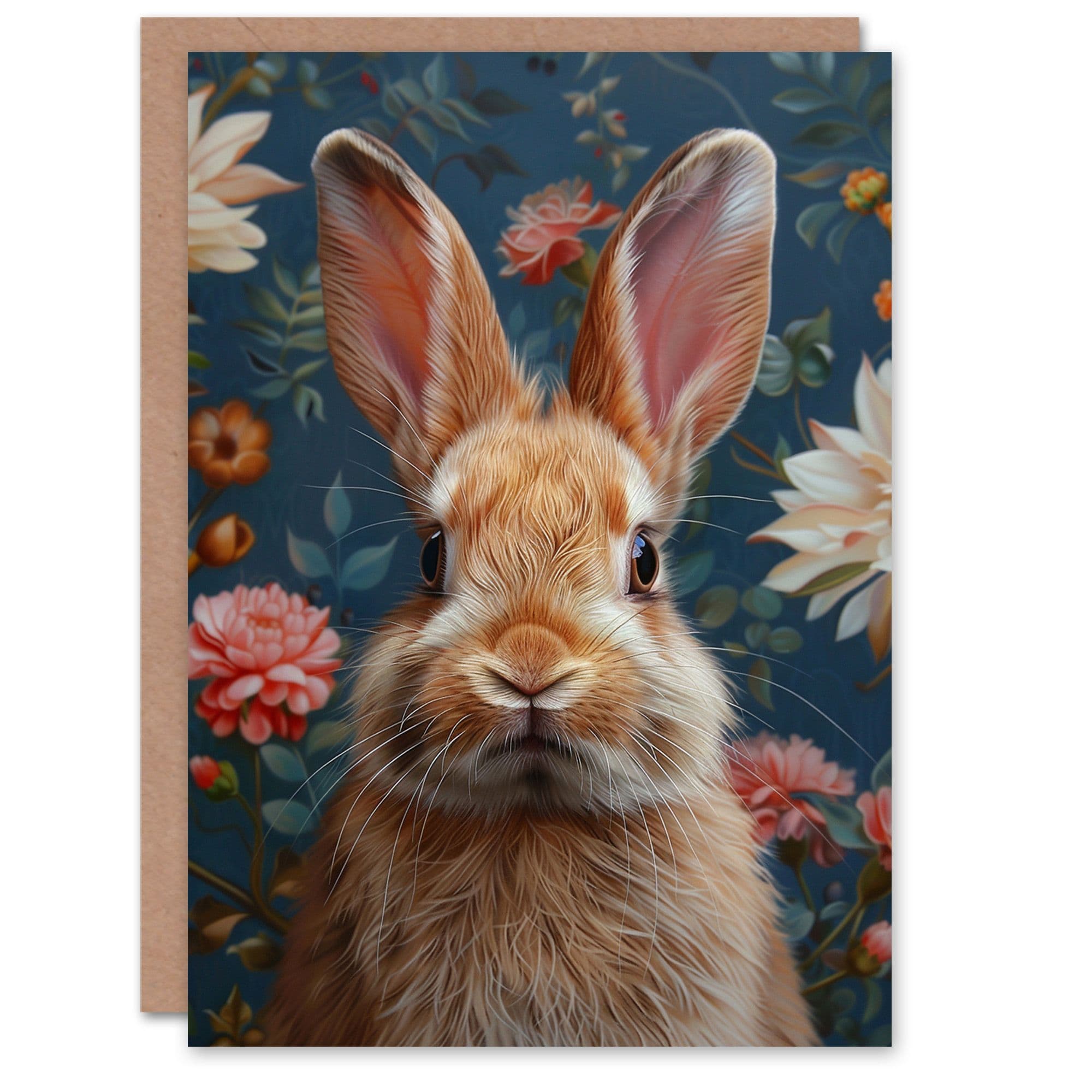 Birthday Card Cute Bunny Rabbit Floral Pattern Design Greeting Card