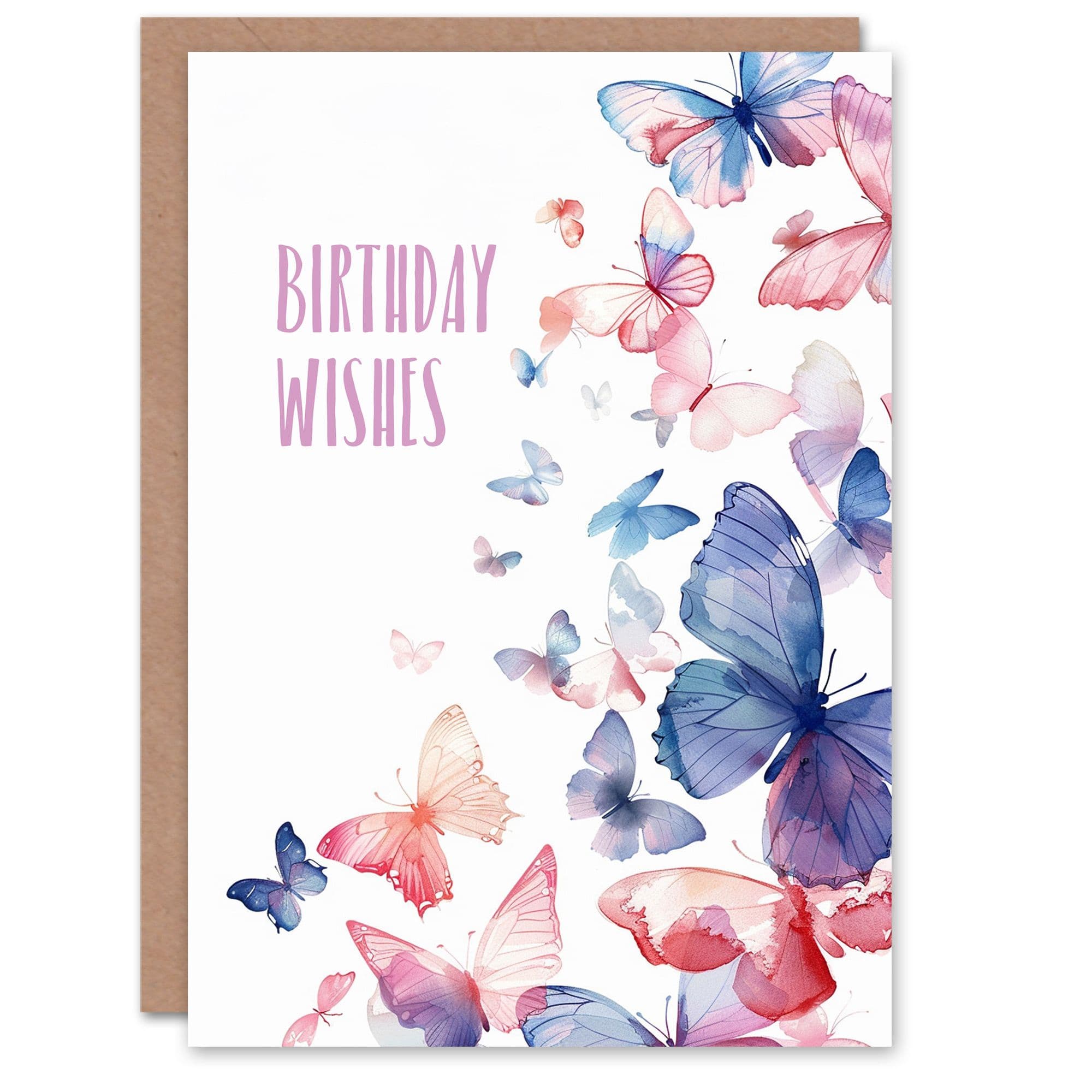 Birthday Card Wishes Butterfly Watercolour Bright Design Greeting Card