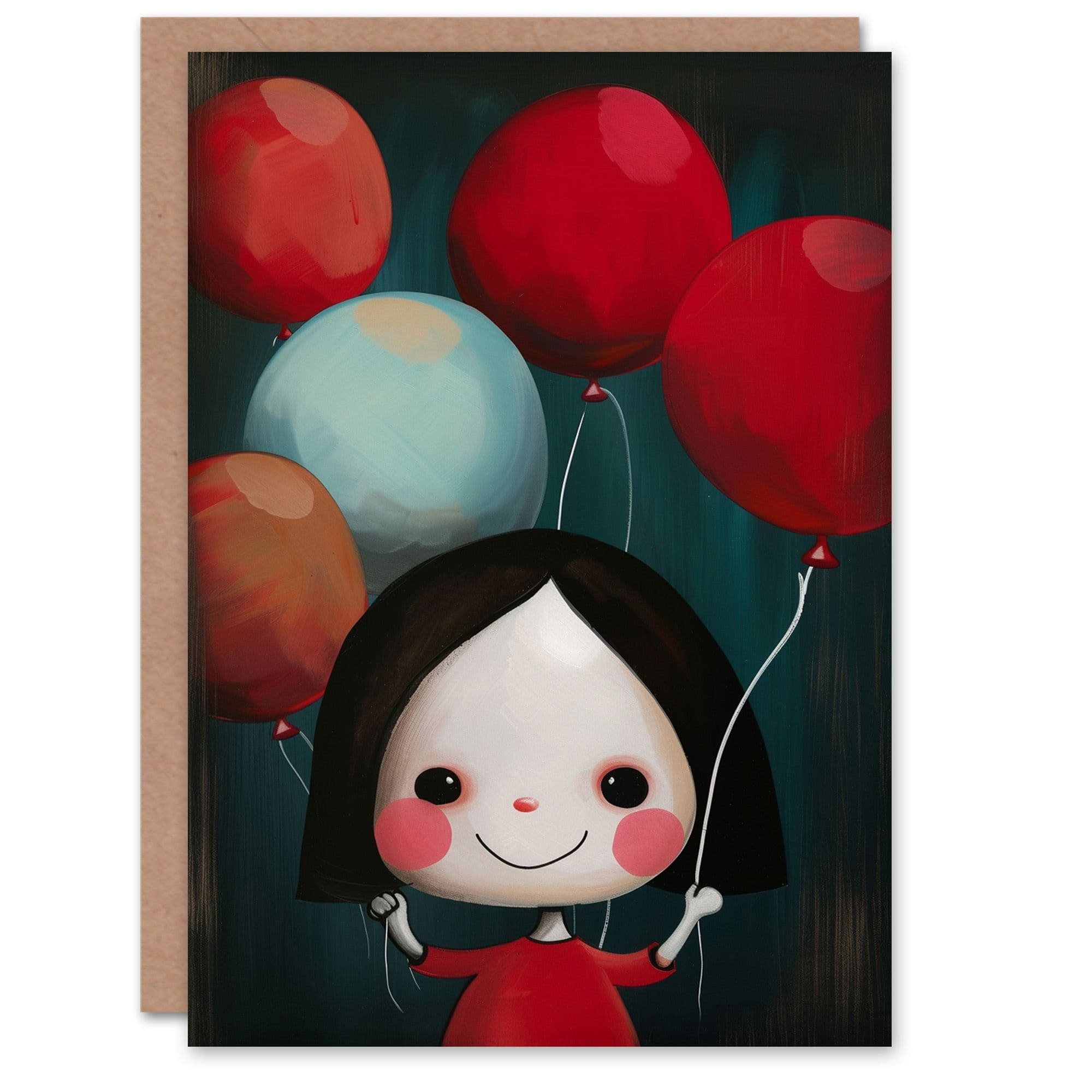 Birthday Card Cute Creepy Doll Balloons Bundle Greeting Card