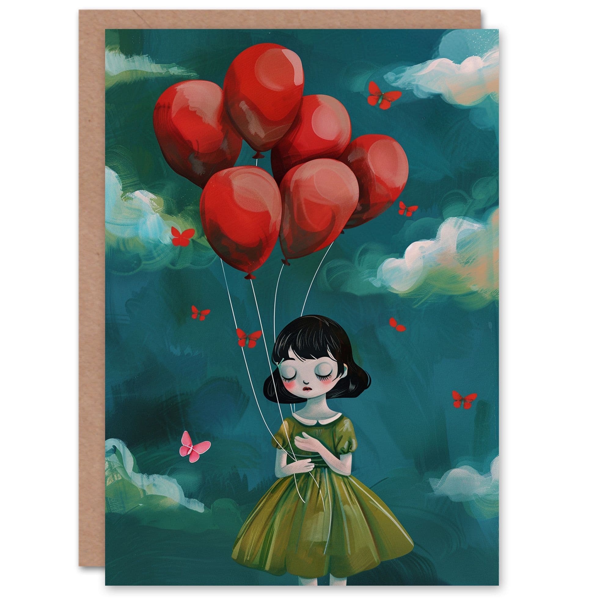 Birthday Card Sad Balloons Clouds Butterflies Greeting Card