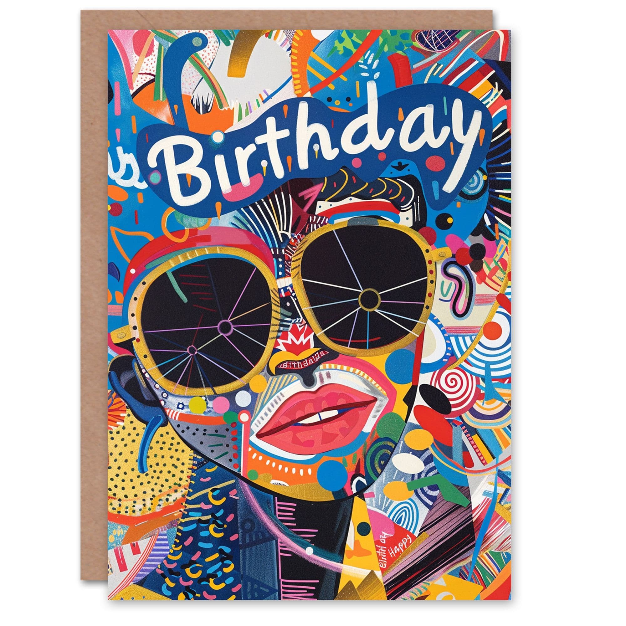 Birthday Card Trippy Woman Portrait Colourful Pattern Art