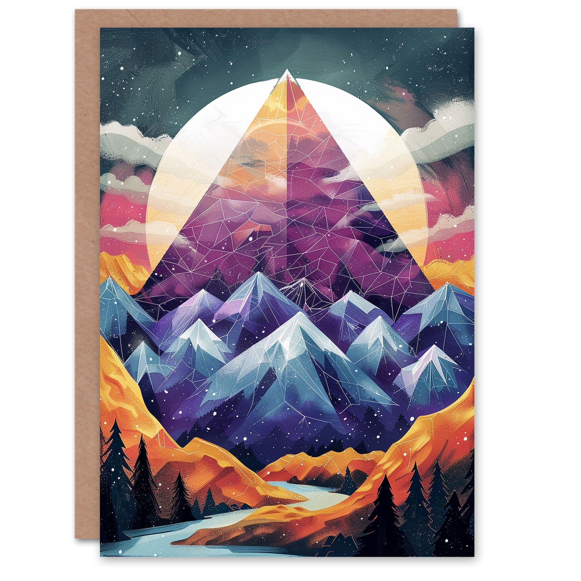 Birthday Card Full Moon Esoteric Pyramid Mountain Landscape