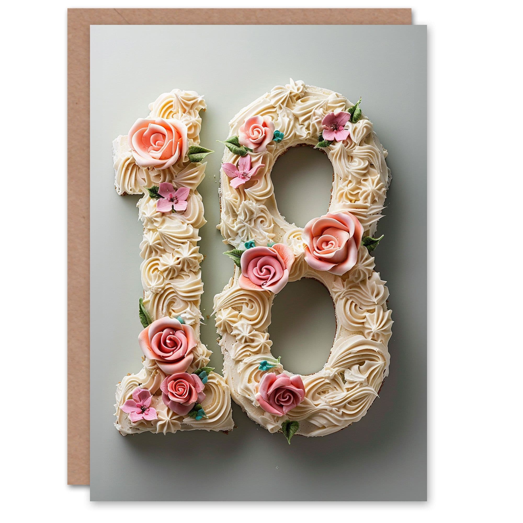 Birthday Card Fancy Floral Number Cake 18 Eighteen Greeting Card
