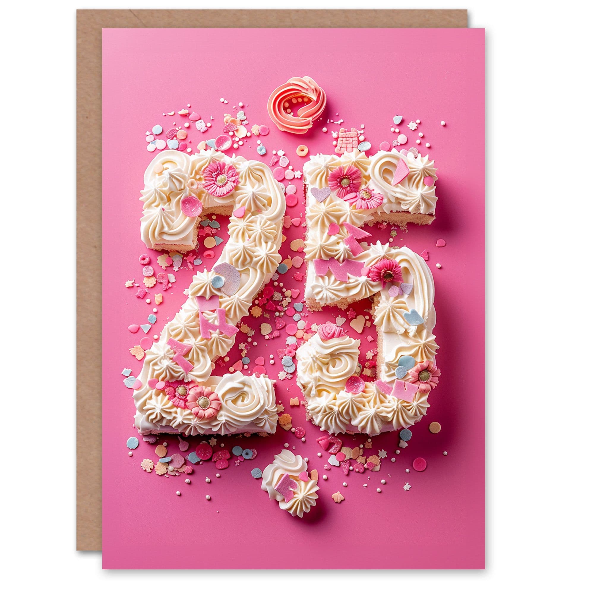Birthday Card Fancy Floral Number Cake 25 Twenty Five