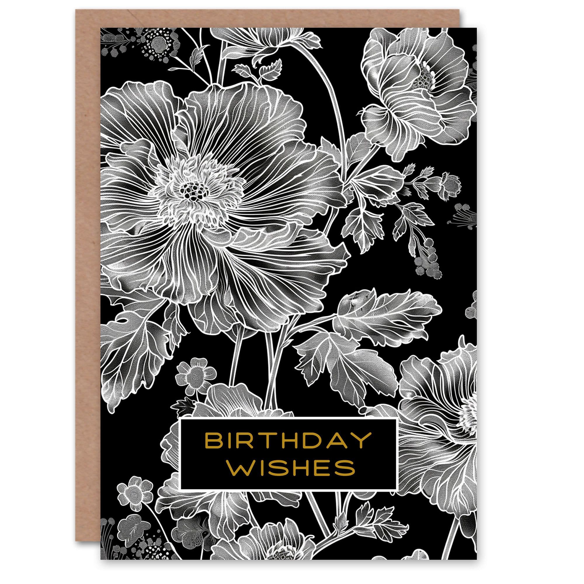 Birthday Card Flower Pattern Inverted Line Black White Design