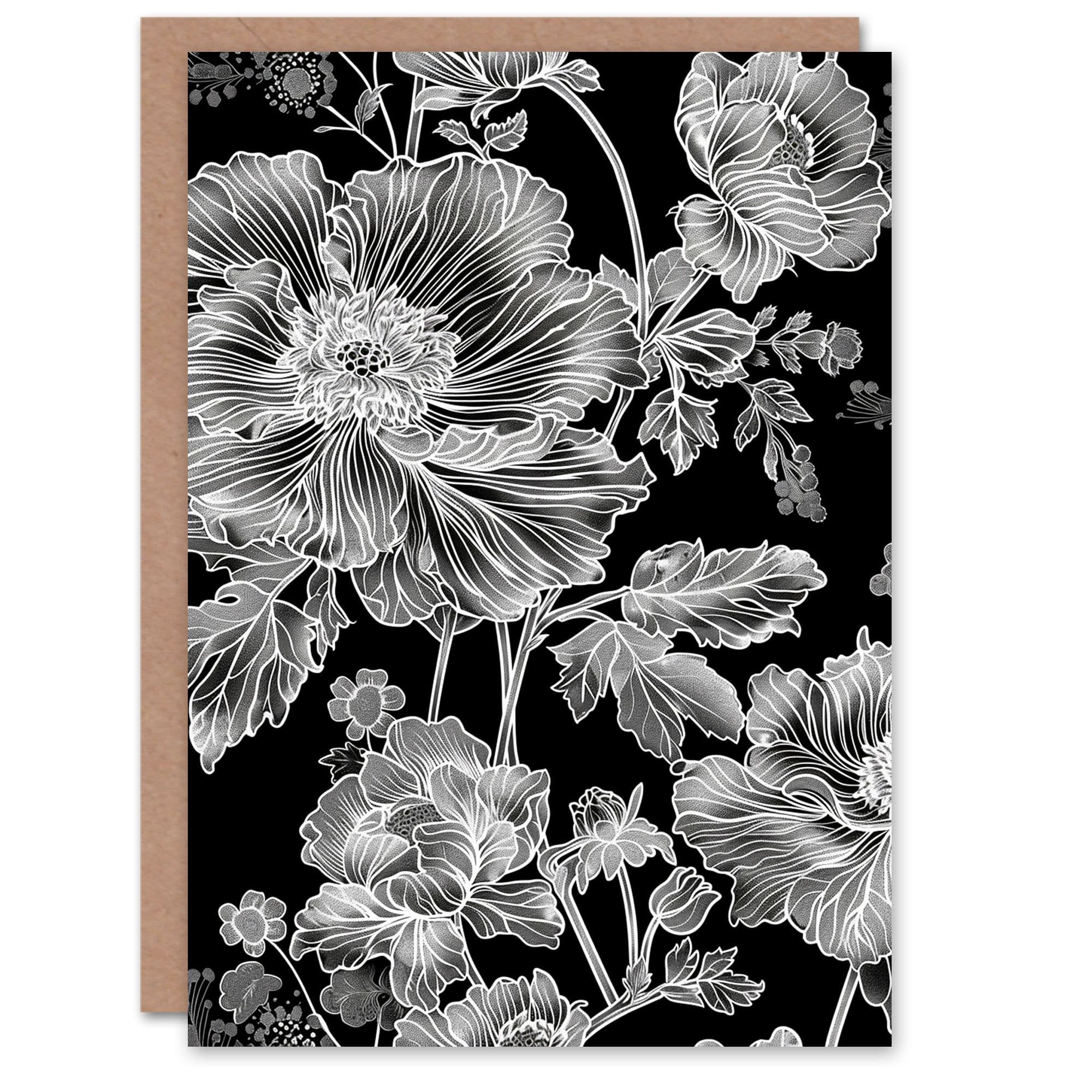 Birthday Card White Design Inverted Line Flower Pattern