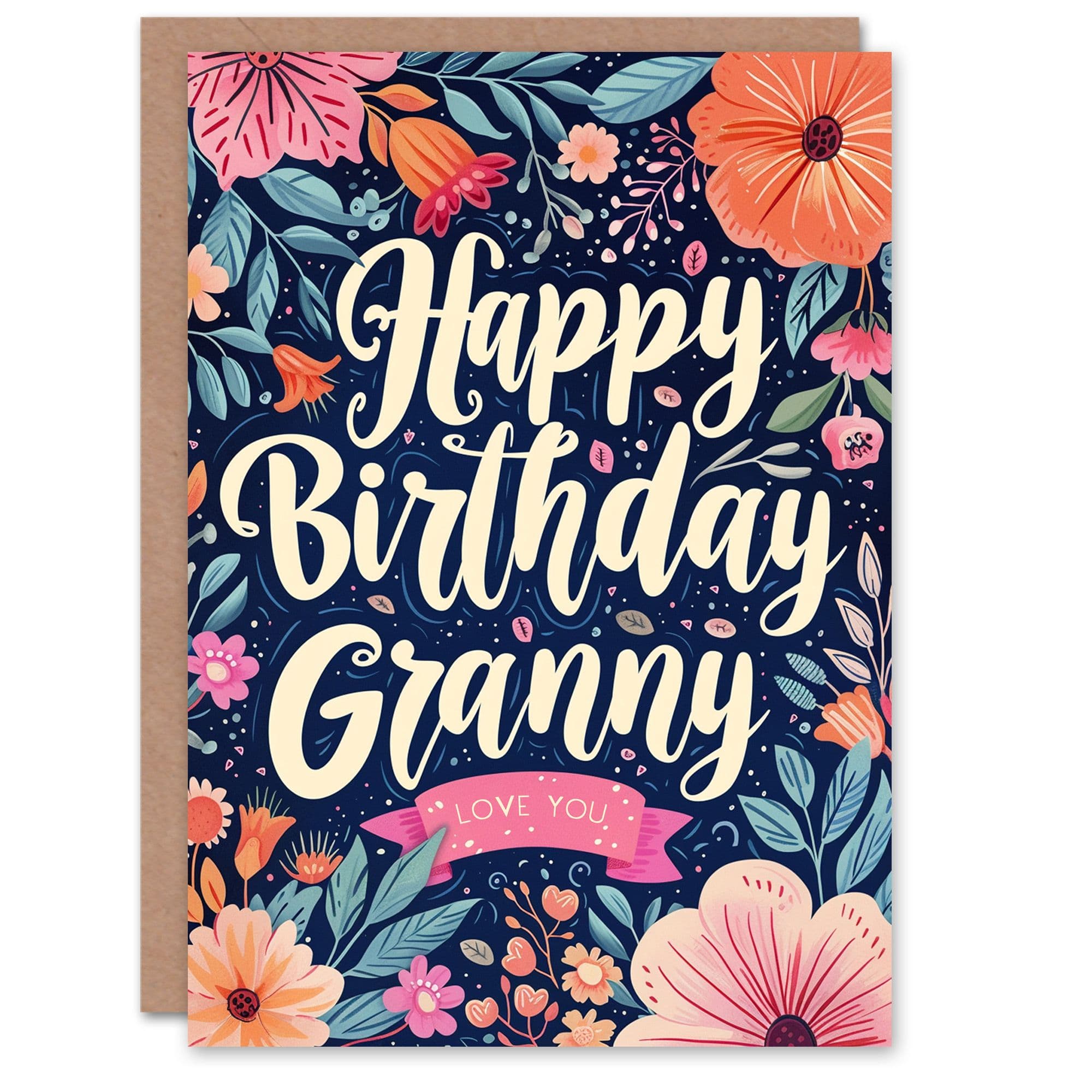 Birthday Card Love You Granny Floral Pink Orange Design