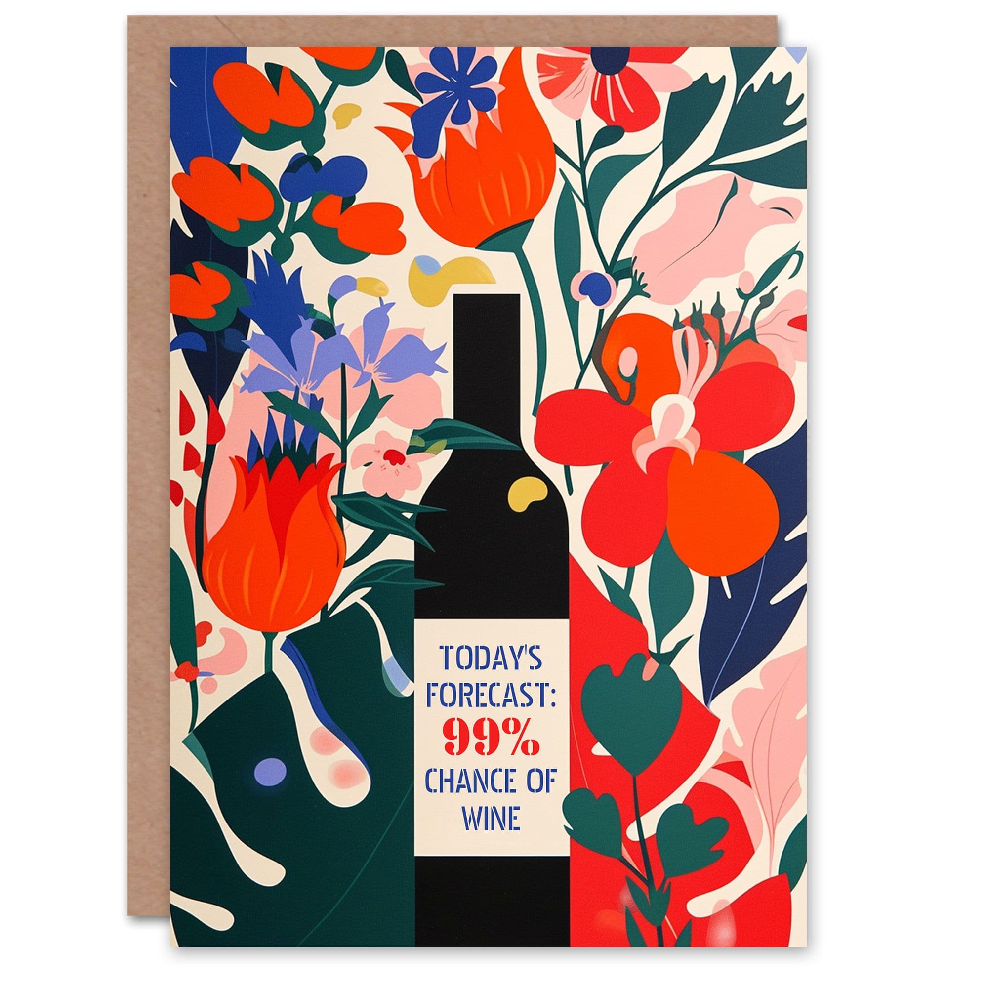 Birthday Card Floral Wine Forecast 99 Percent Bright Funny