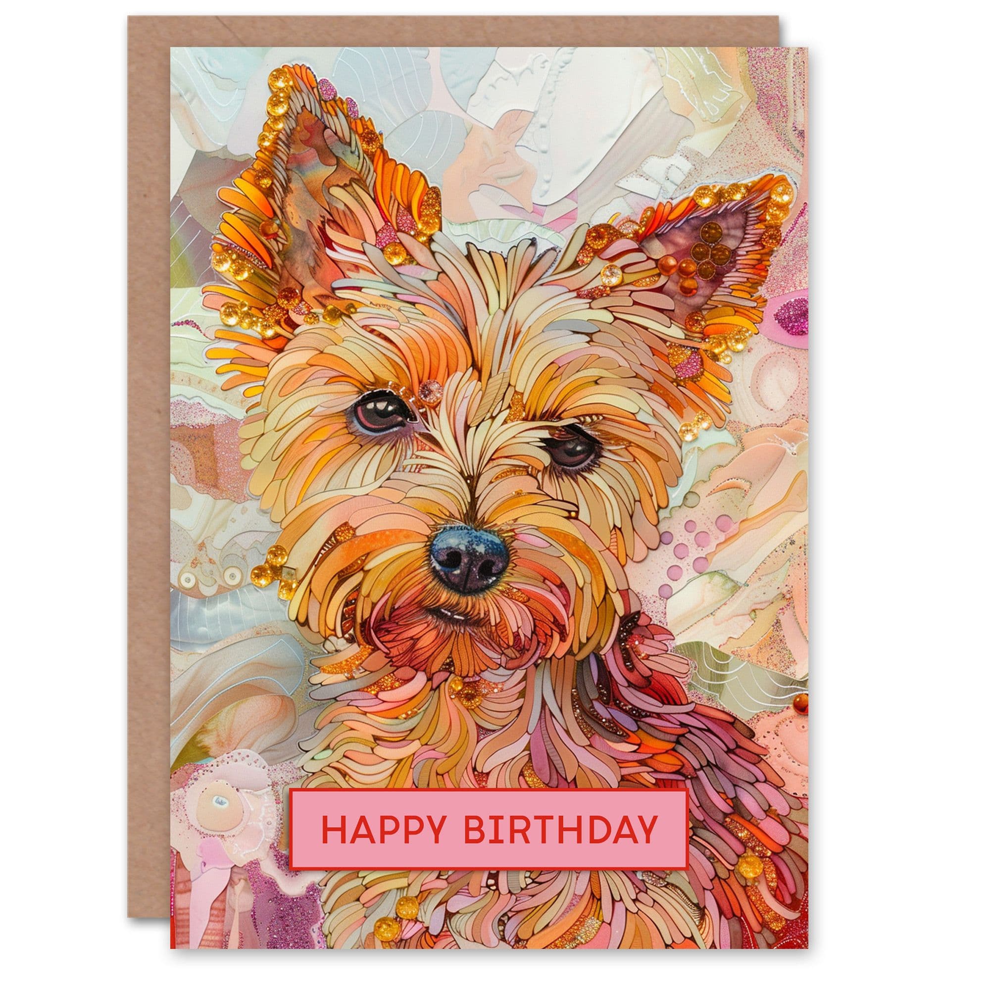 Birthday Card Cute Yorkshire Terrier Dog Lover Fractal Portrait