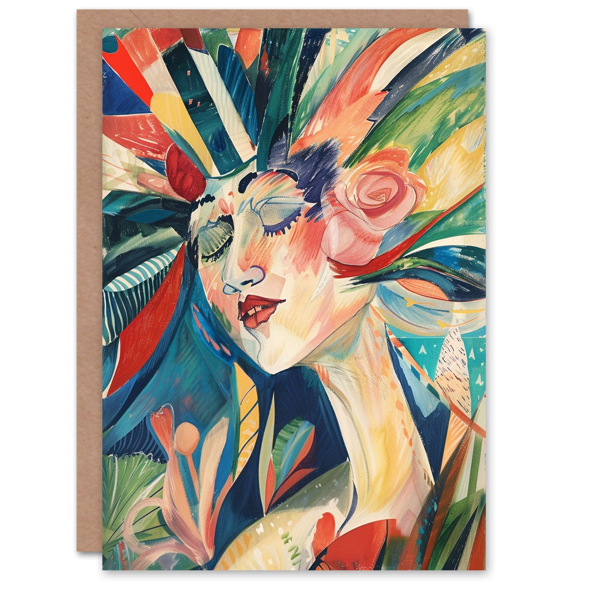 Birthday Card Abstract Floral Face Woman Portrait Painting
