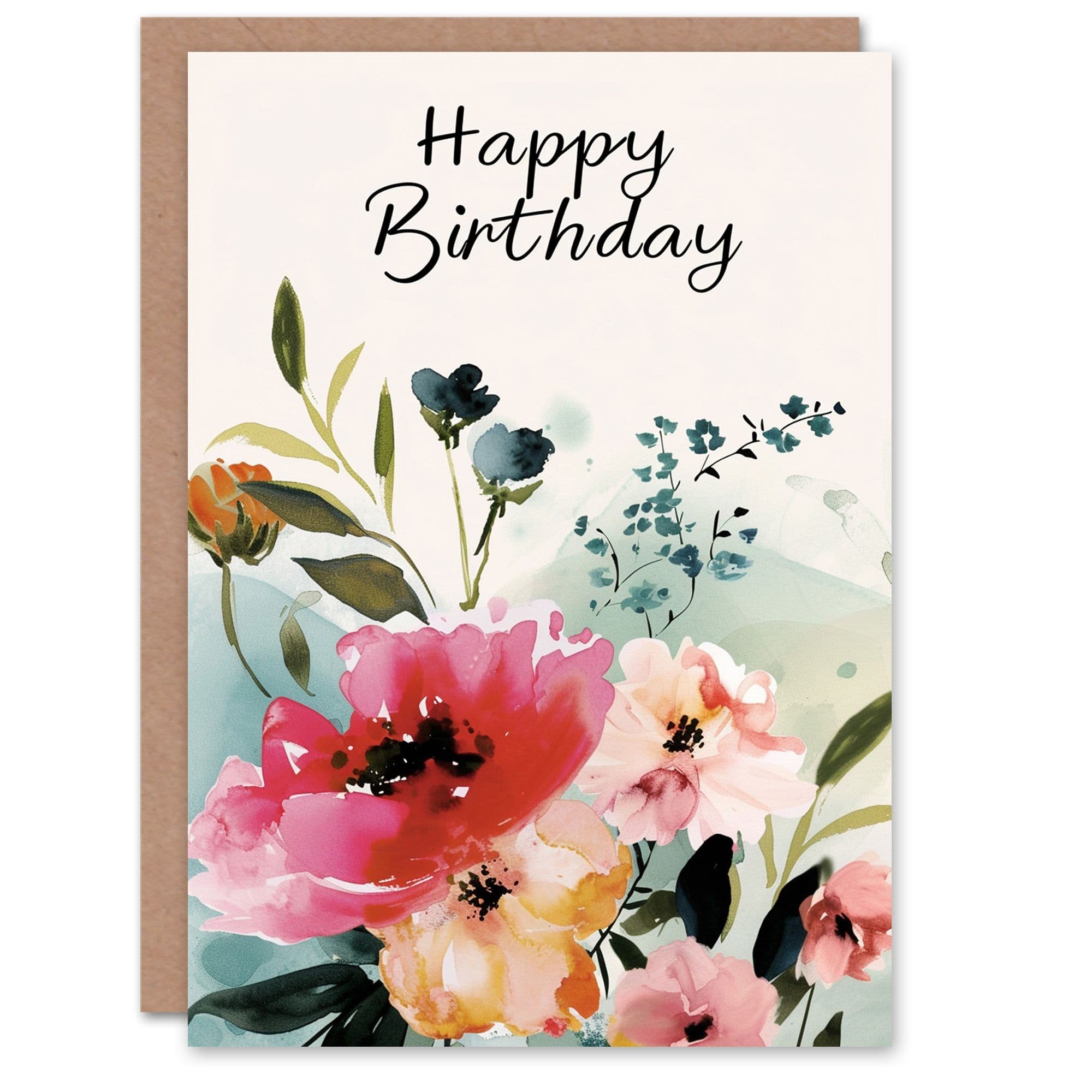 Birthday Card Elegant Floral Bouquet Watercolour Painting
