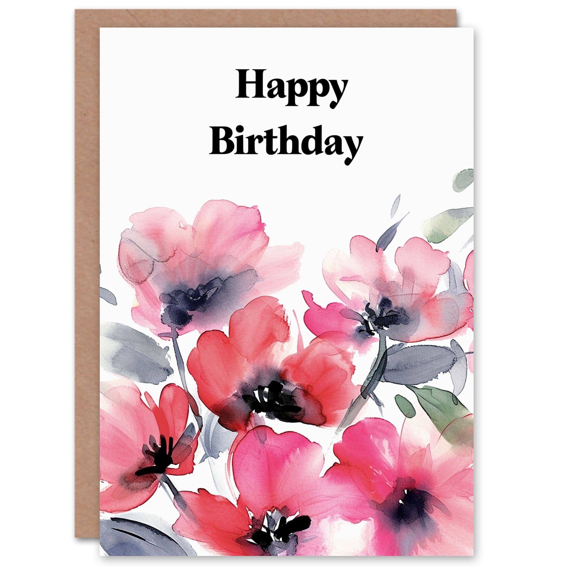 Birthday Card Poppy Flower Bouquet Watercolour Painting Greeting Card