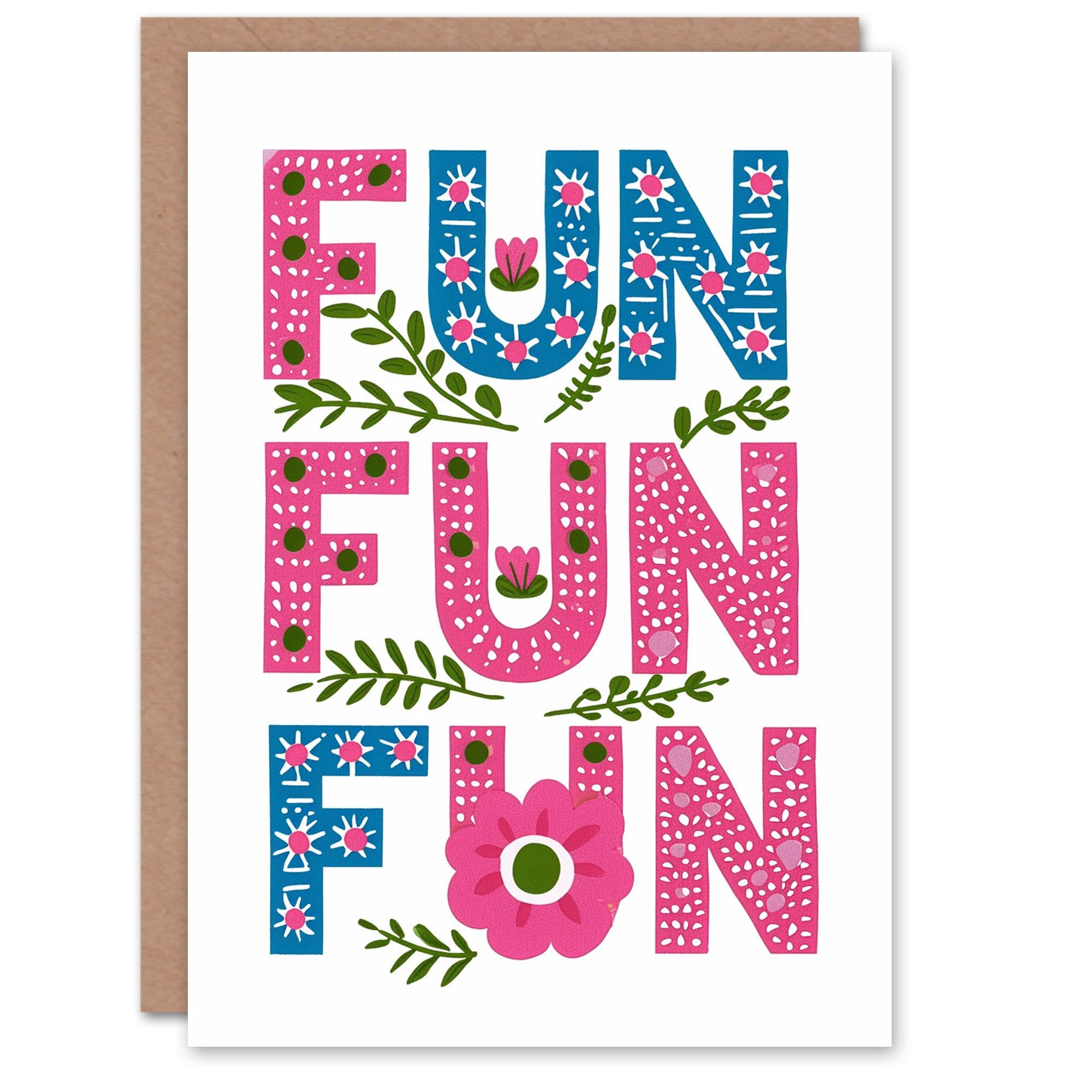 Birthday Card Fun Pink Blue Floral Pattern Typography Greeting Card