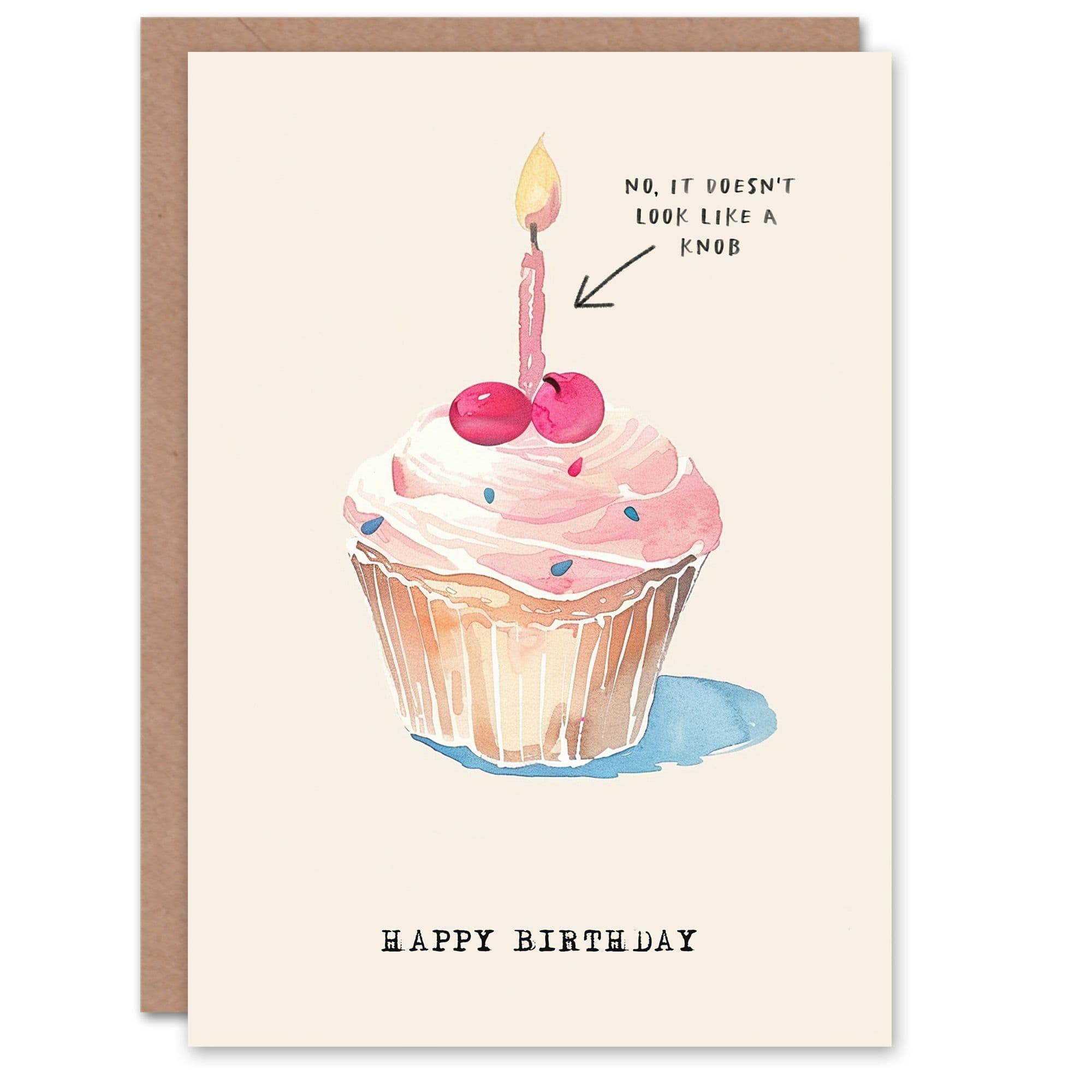 Birthday Card Funny Dirty Mind Knob Candle Cupcake Watercolour