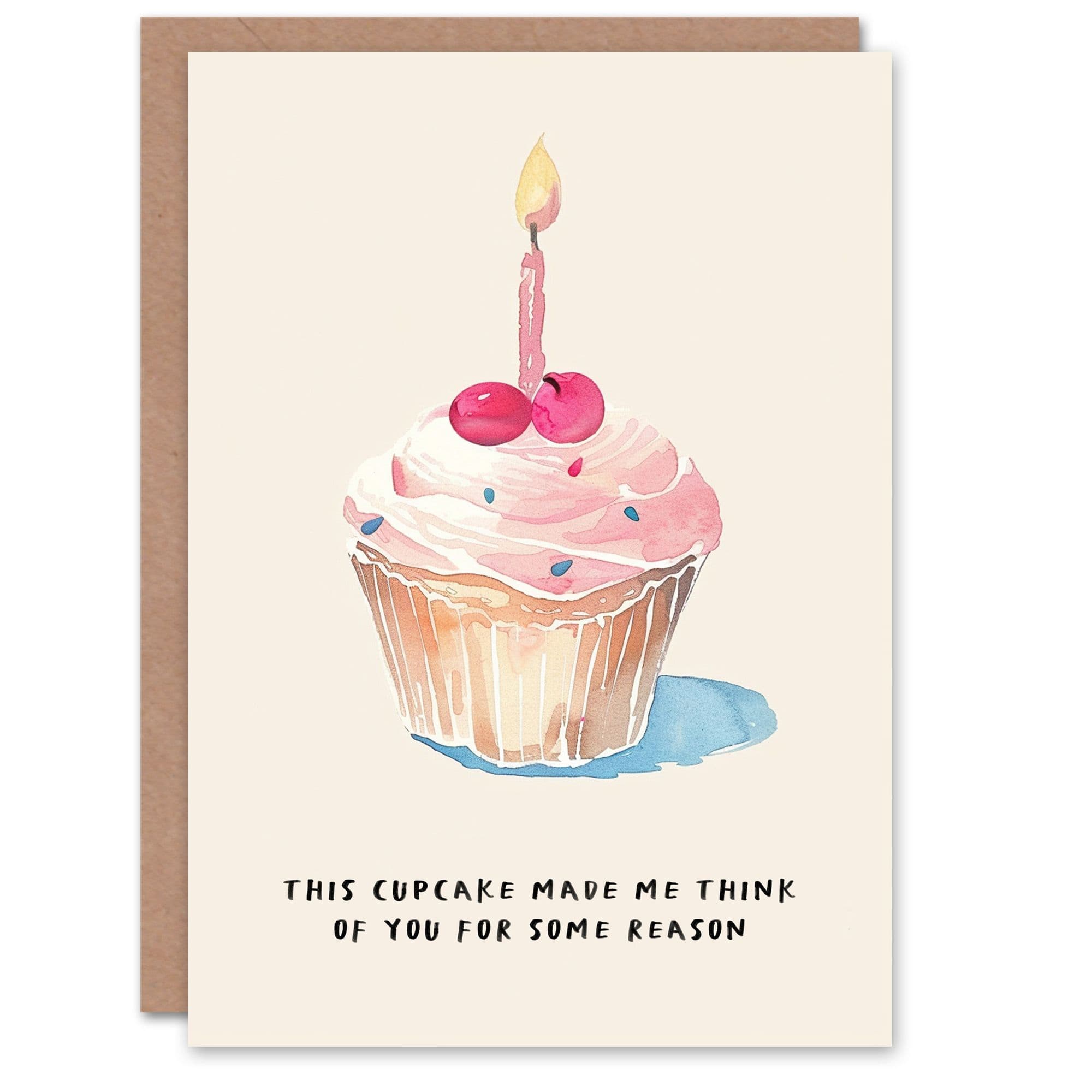 Birthday Card Watercolour Cupcake Funny Joke Knob Candle Greeting Card