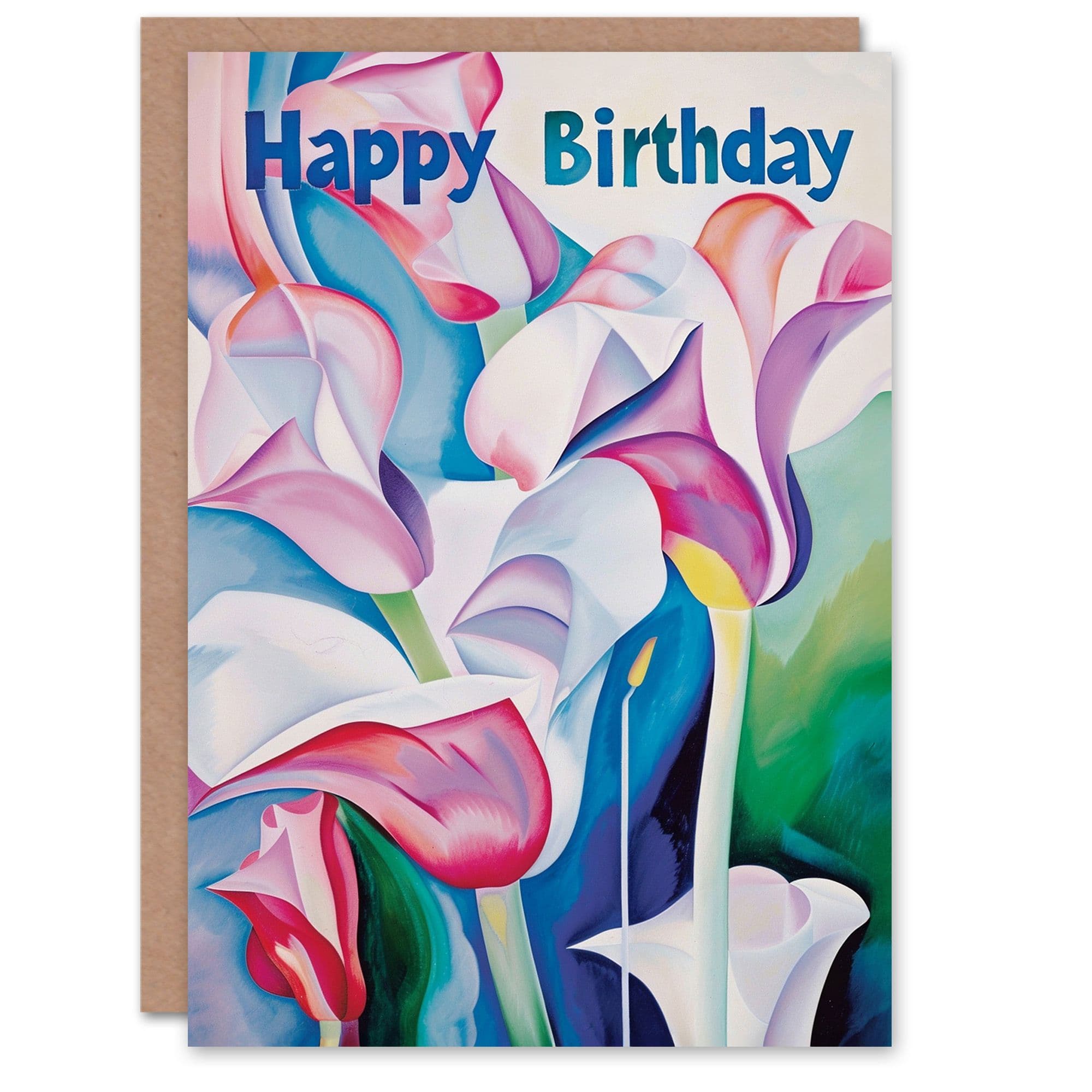 Birthday Card Abstract Tulip Flower Bouquet Watercolour Greeting Card