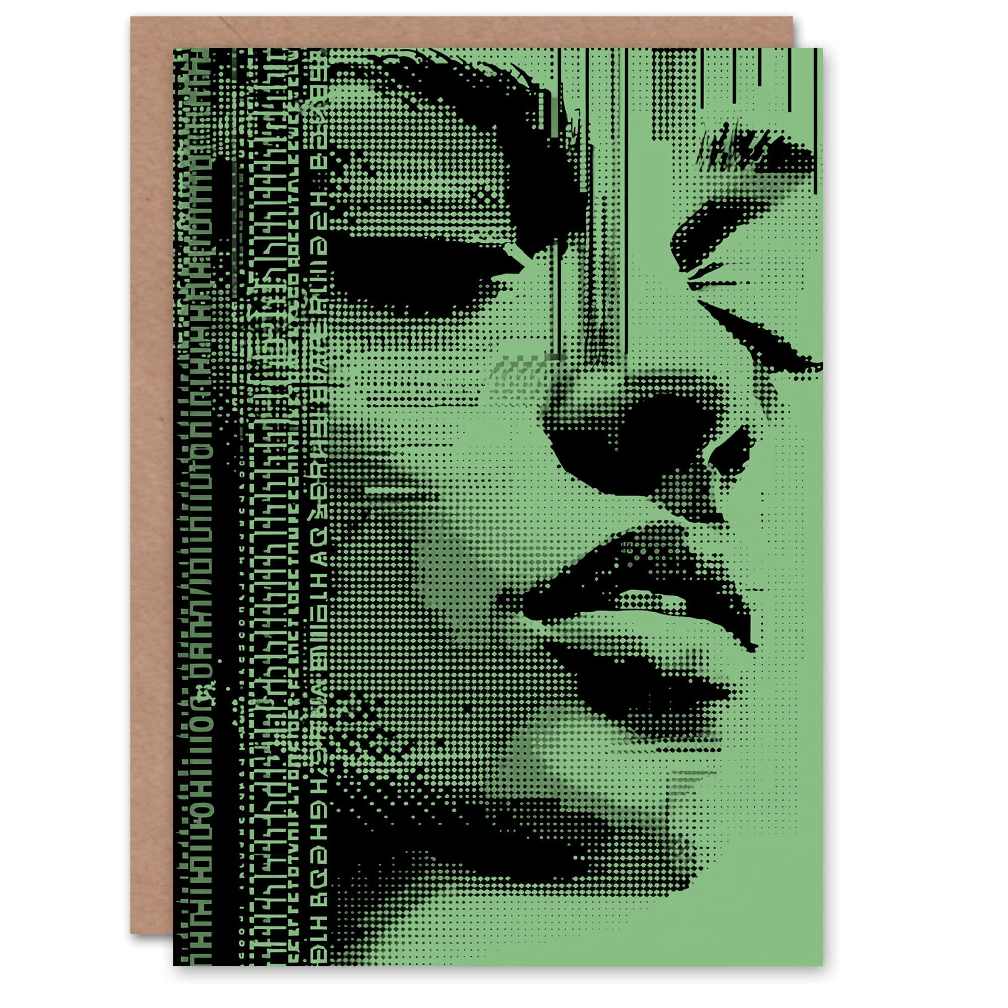 Birthday Card Woman Face Green Halftone Portrait Design Greeting Card