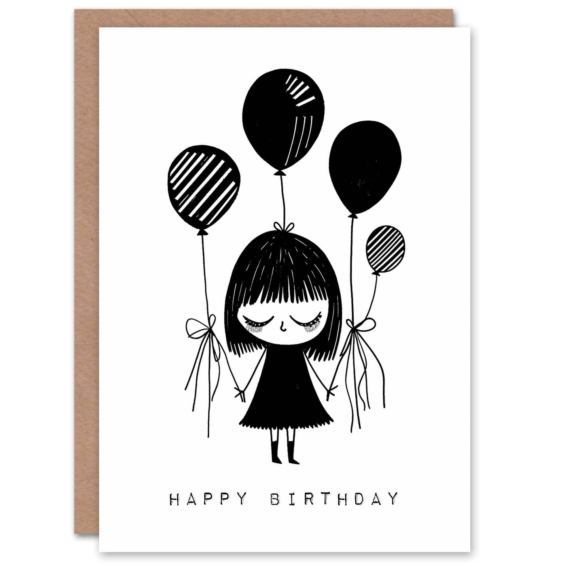Birthday Card Cute Balloon White Drawing Greeting Card