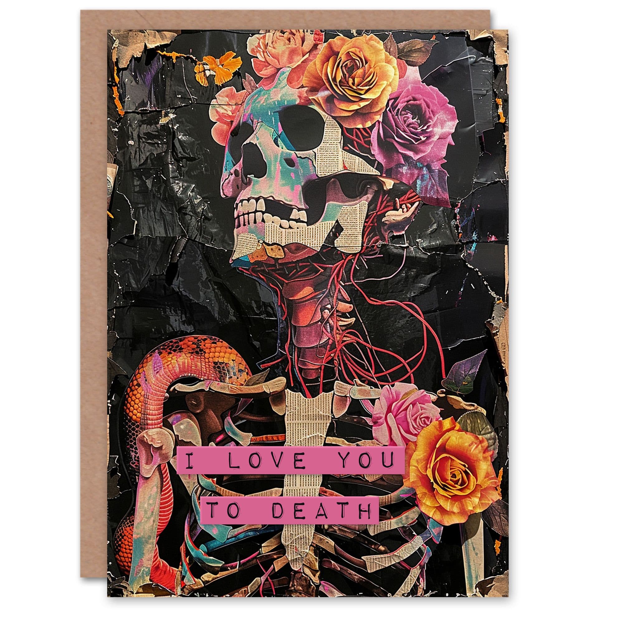 Anniversary Card Floral Gothic Memento Mori Skeleton Collage