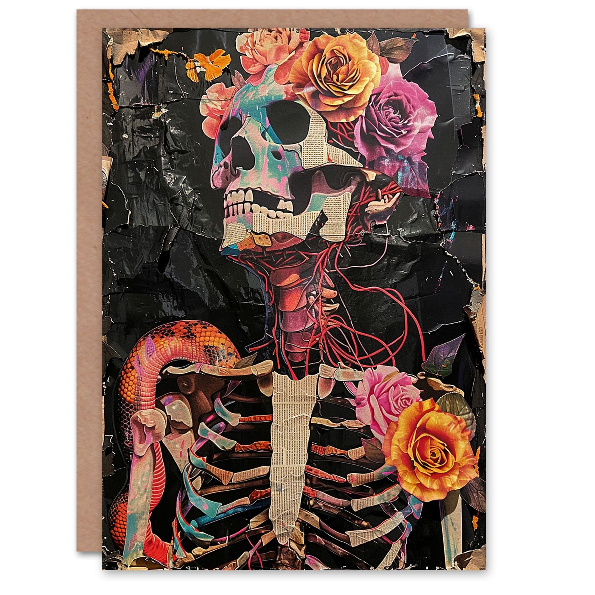 Birthday Card Gothic Memento Mori Floral Skeleton Collage