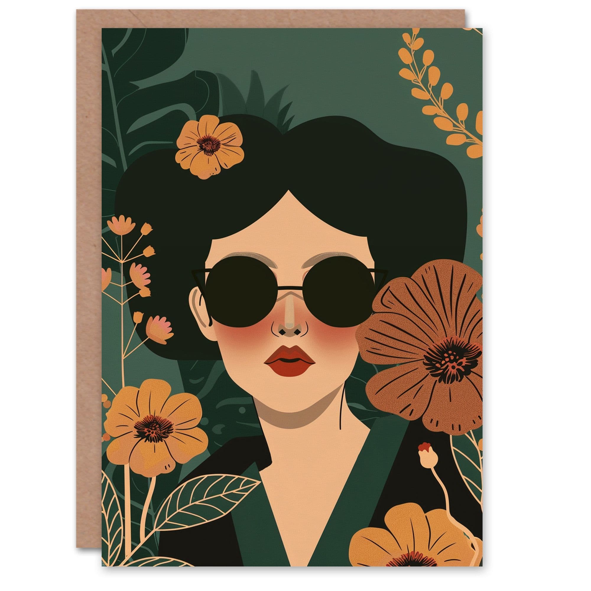 Birthday Card Retro Chic Fashion Sunglasses Floral Portrait