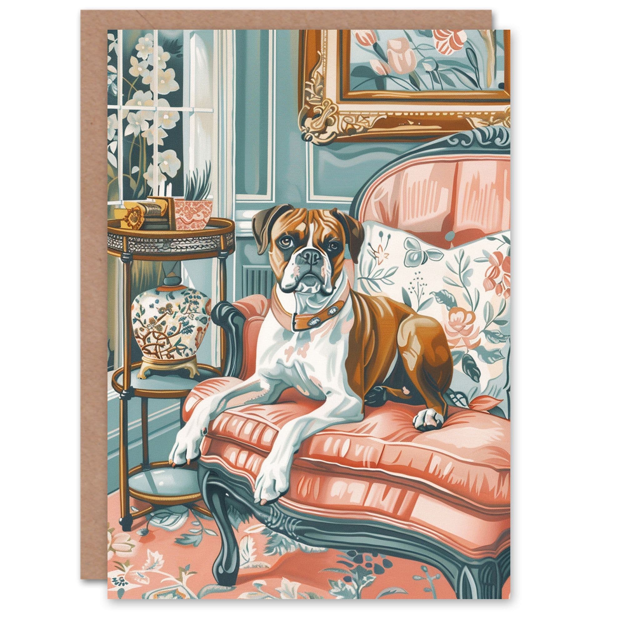 Birthday Card Luxury Boxer Dog Lover Teal Pet Portrait