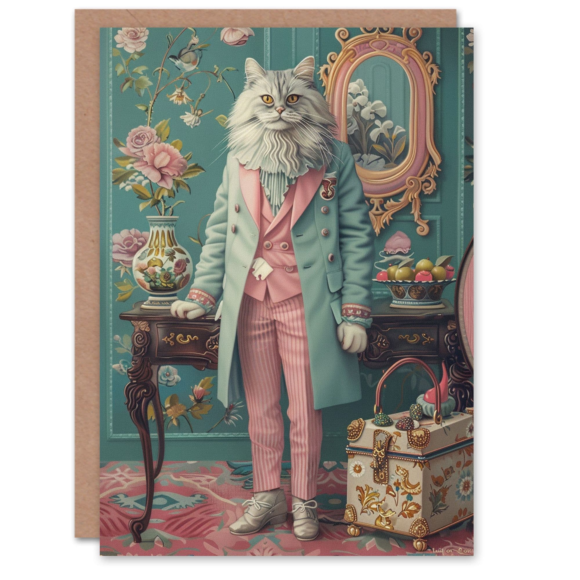 Birthday Card Aristocrat Maine Coon Cat Lover Concept Art