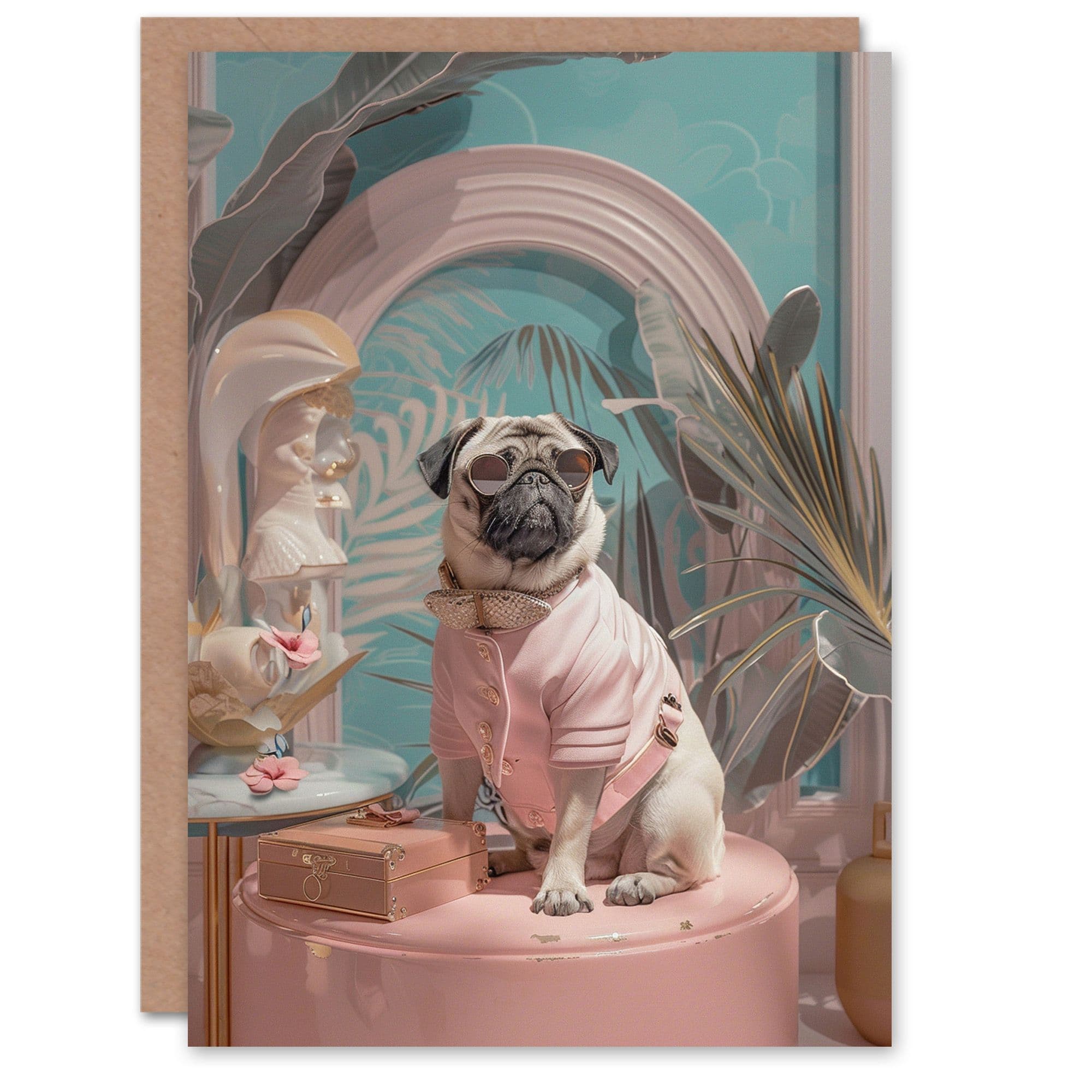 Birthday Card Luxury Pug Dog Lover Pet Fashion Portrait Greeting Card