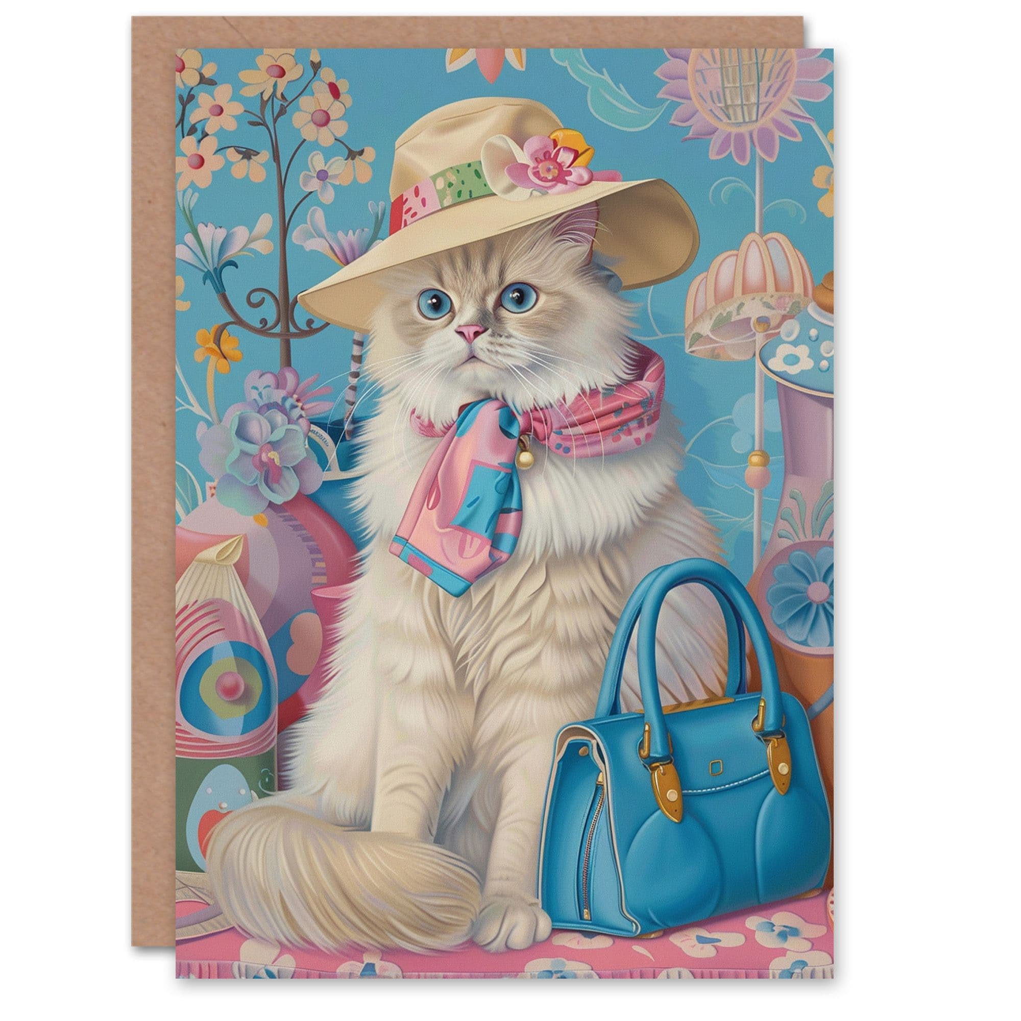 Birthday Card Ragdoll Cat Lover Pet Floral Fashion Accessories