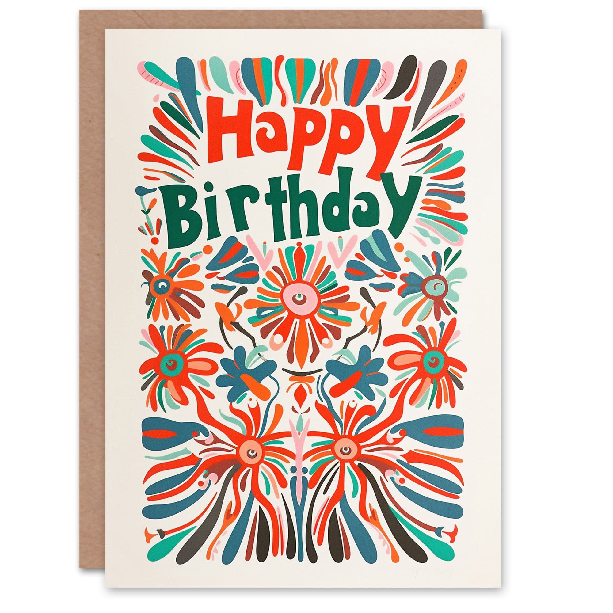 Birthday Card Trippy Hippy Floral Pattern Bright Design Greeting Card