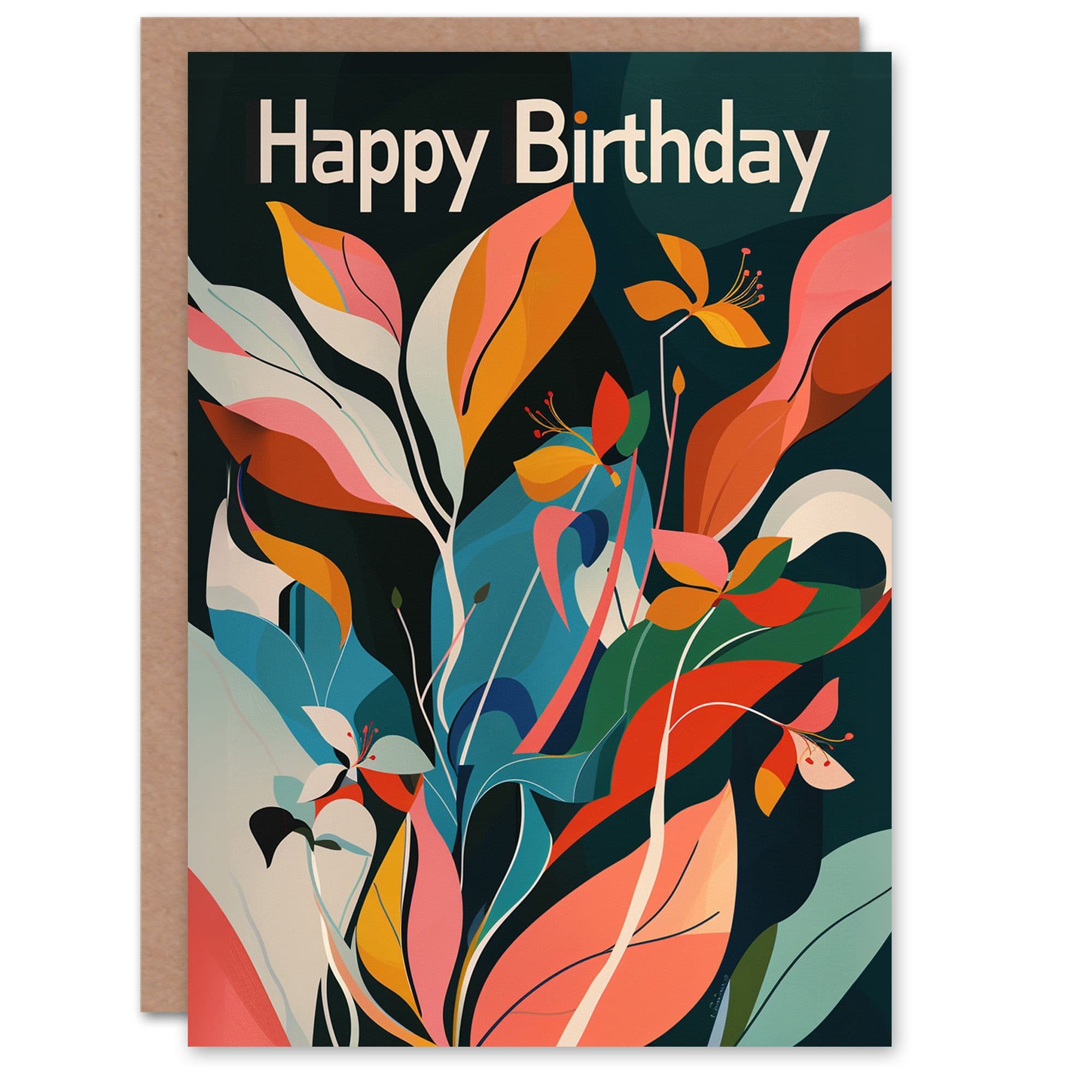 Birthday Card Colourful Abstract Lily Flower Bouquet Design