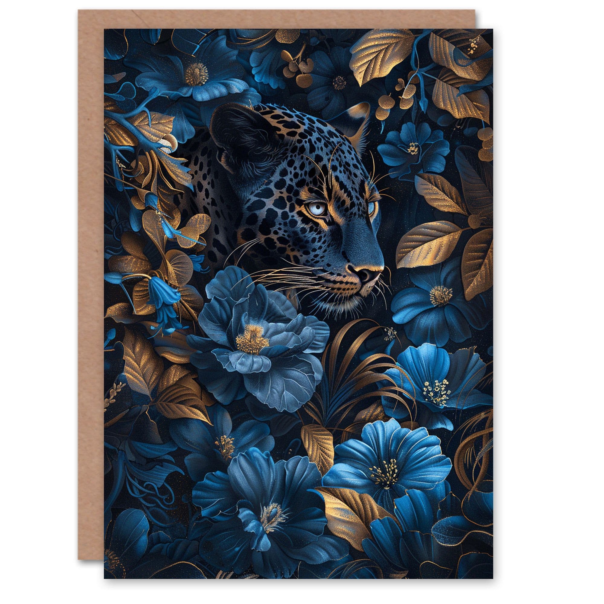 Birthday Card Leopard Jaguar Gold Nature Floral Jungle