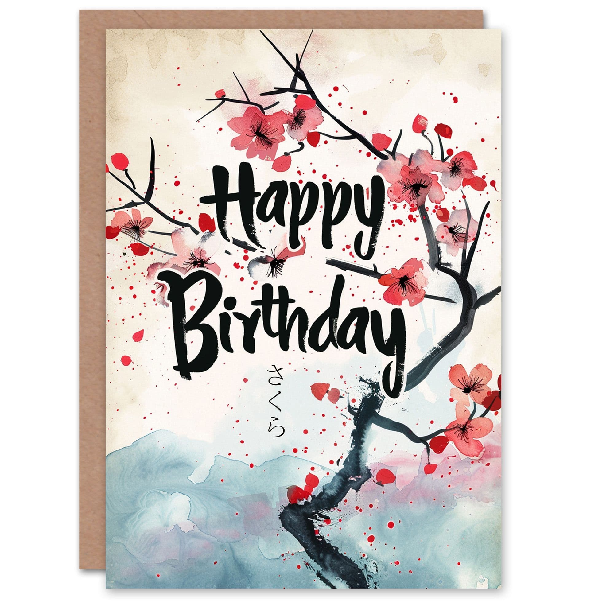 Birthday Card Cherry Blossom Tree Floral Watercolour Painting