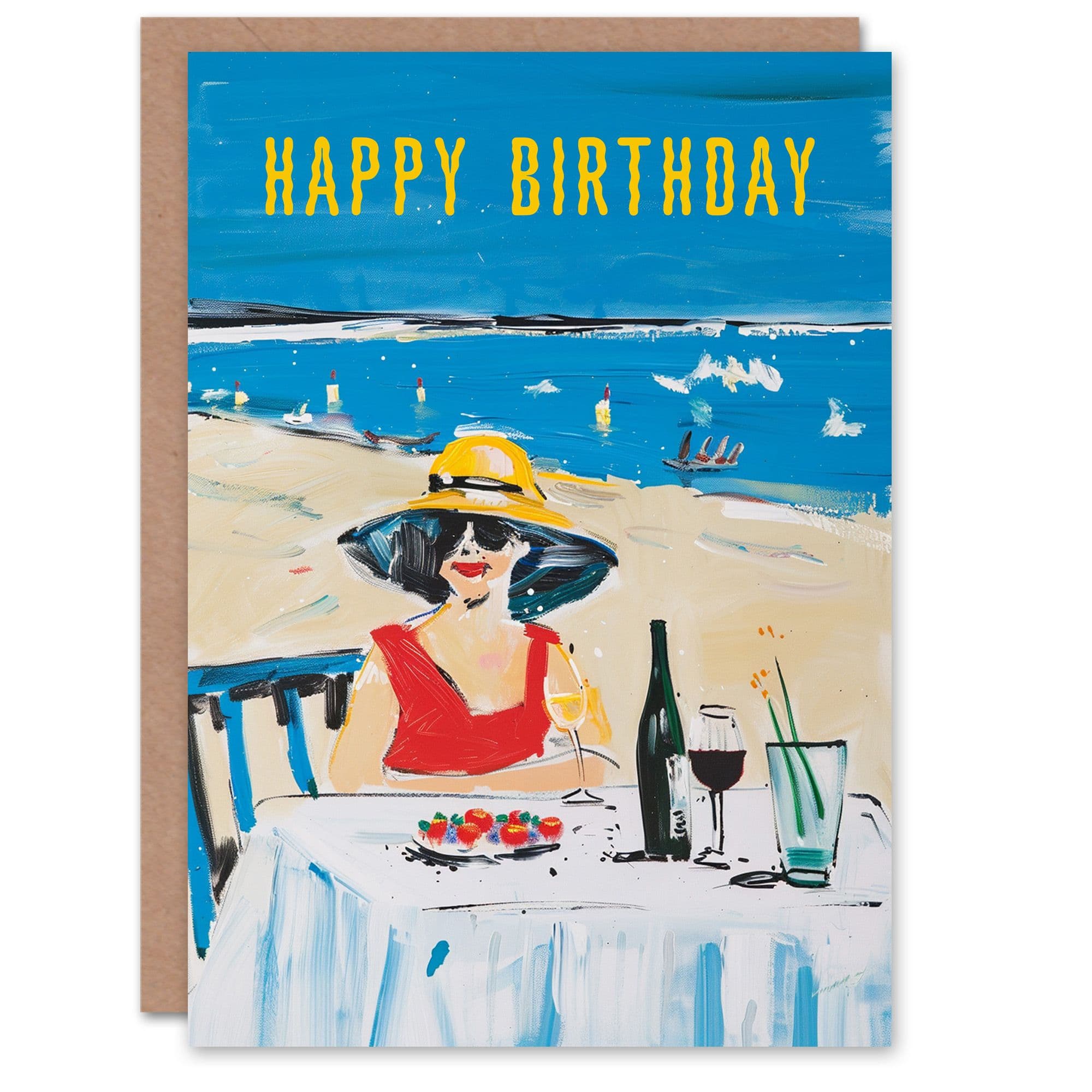Birthday Card Summer Vacation Beach Holiday Oil Painting Greeting Card