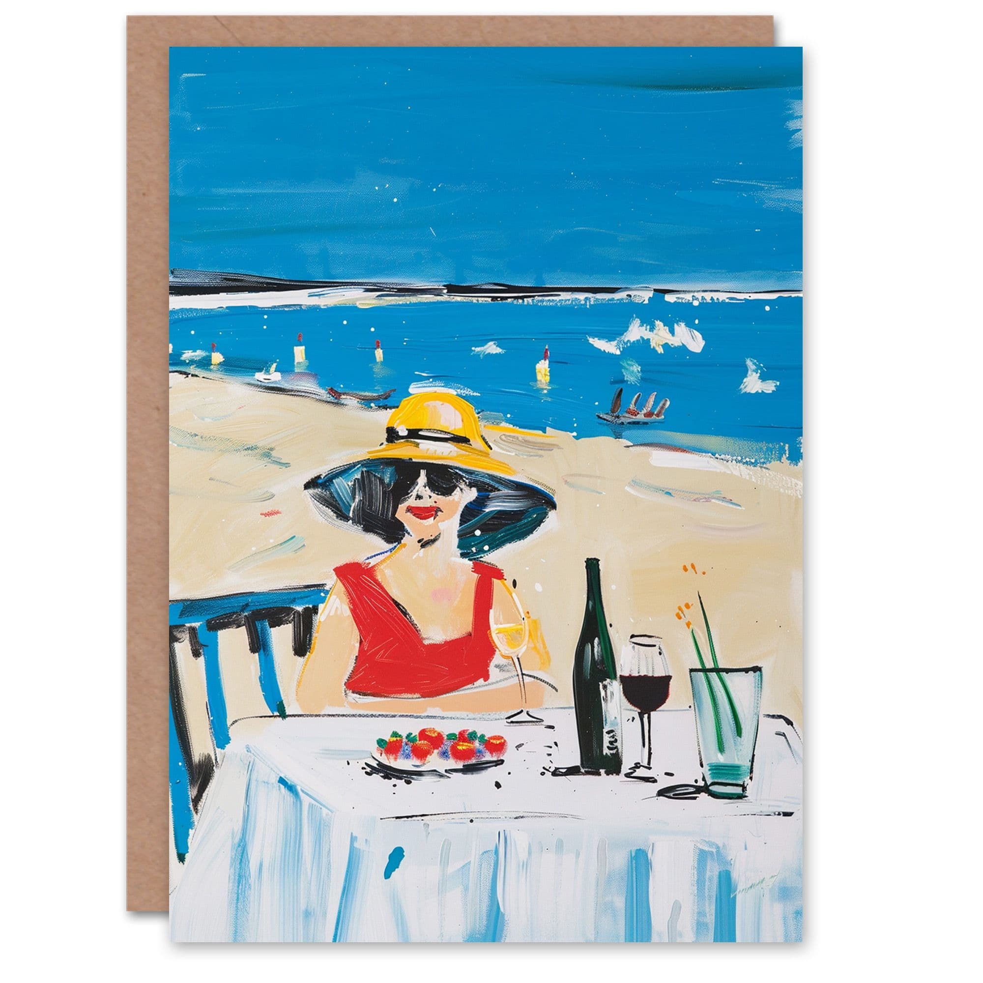 Birthday Card Summer Beach Holiday Vacation Oil Painting Greeting Card