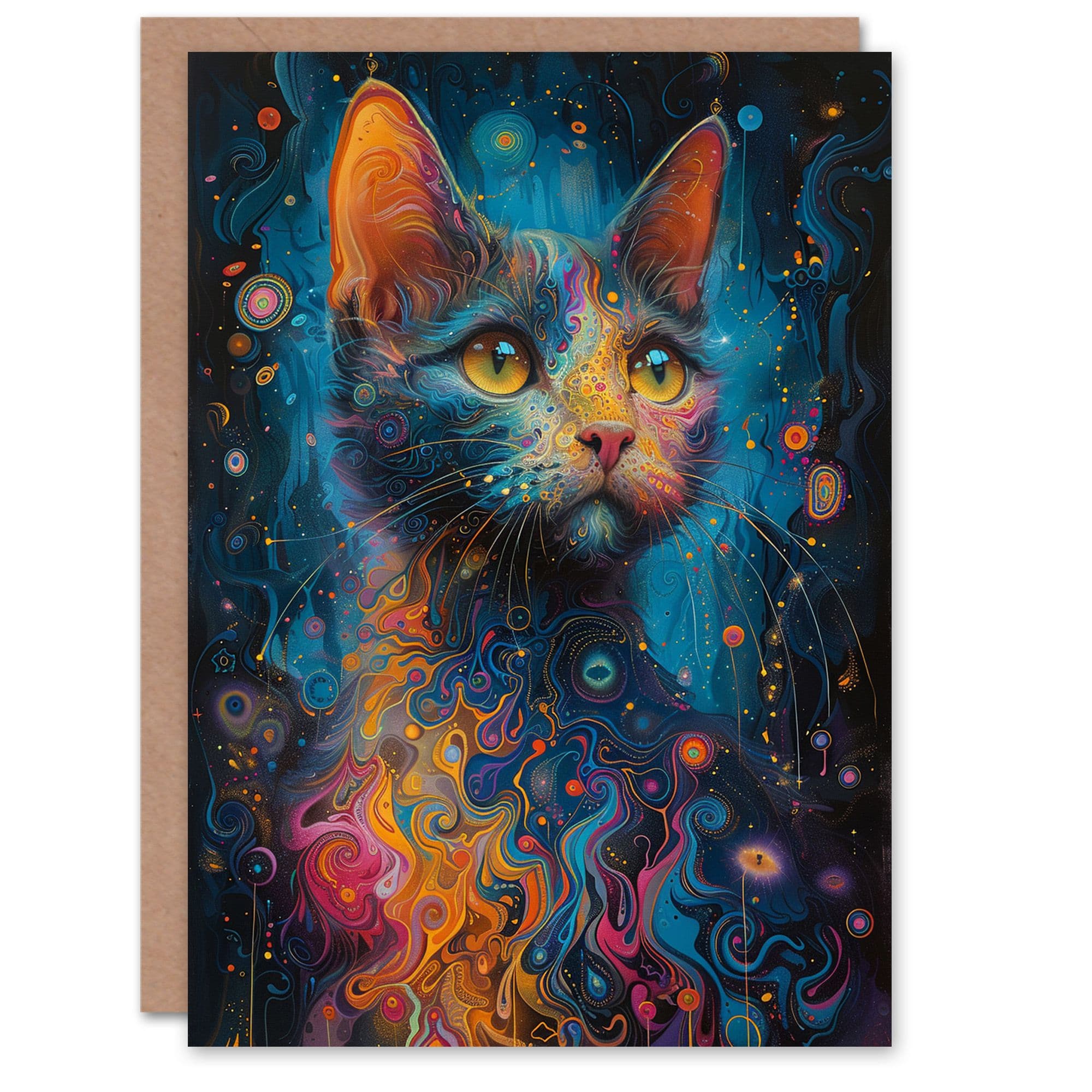 Birthday Card Cat Lover Psychedelic Concept Art Galactic Kitty