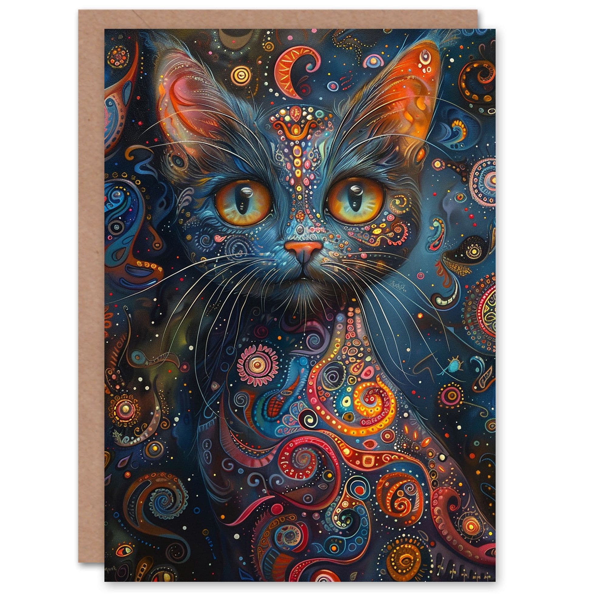 Birthday Card Kaleidoscope Cat Galaxy Trippy Concept Art Greeting Card