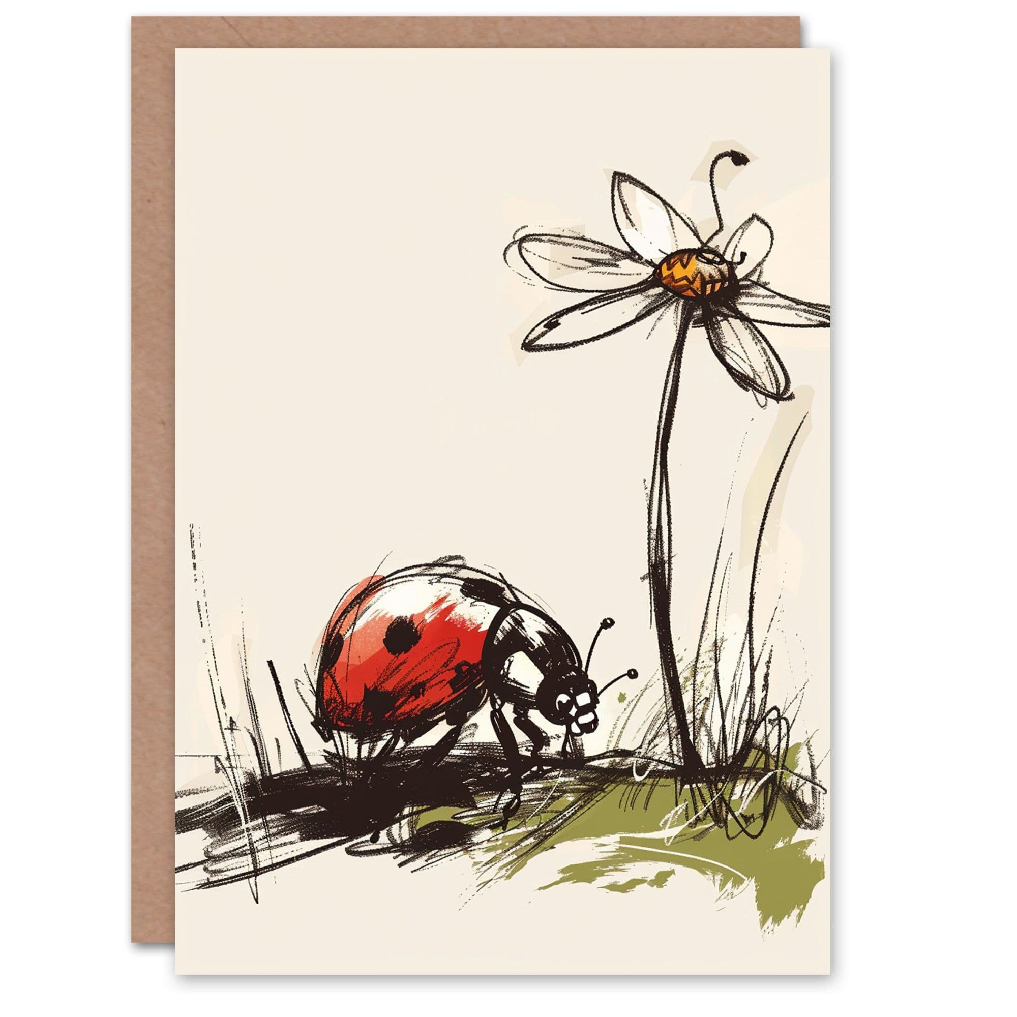 Birthday Card Ladybird Daisy Flower Drawing Nature Greeting Card