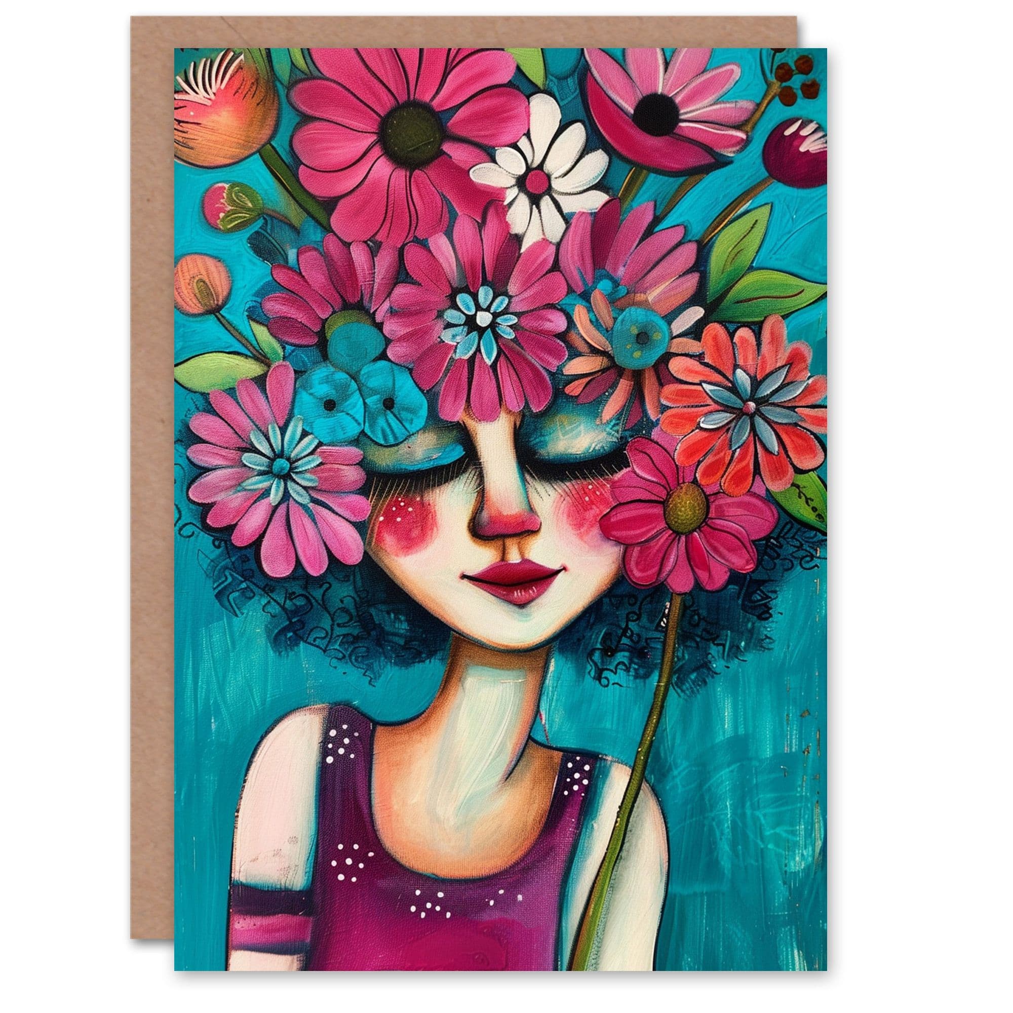 Birthday Card Plant Lover Purple Blue Flower Head Girl Greeting Card