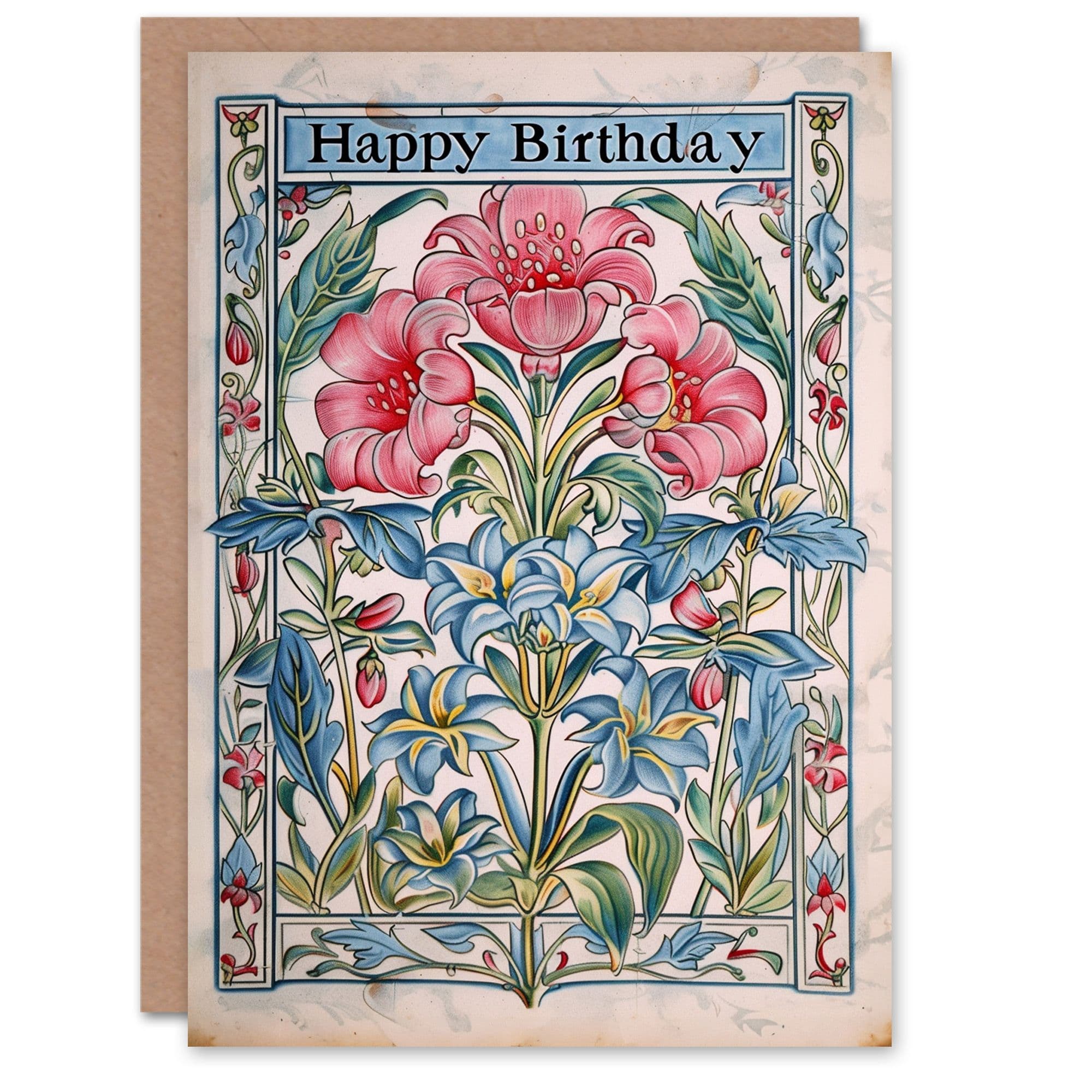 Birthday Card Floral Medieval Manuscript Style Design Greeting Card