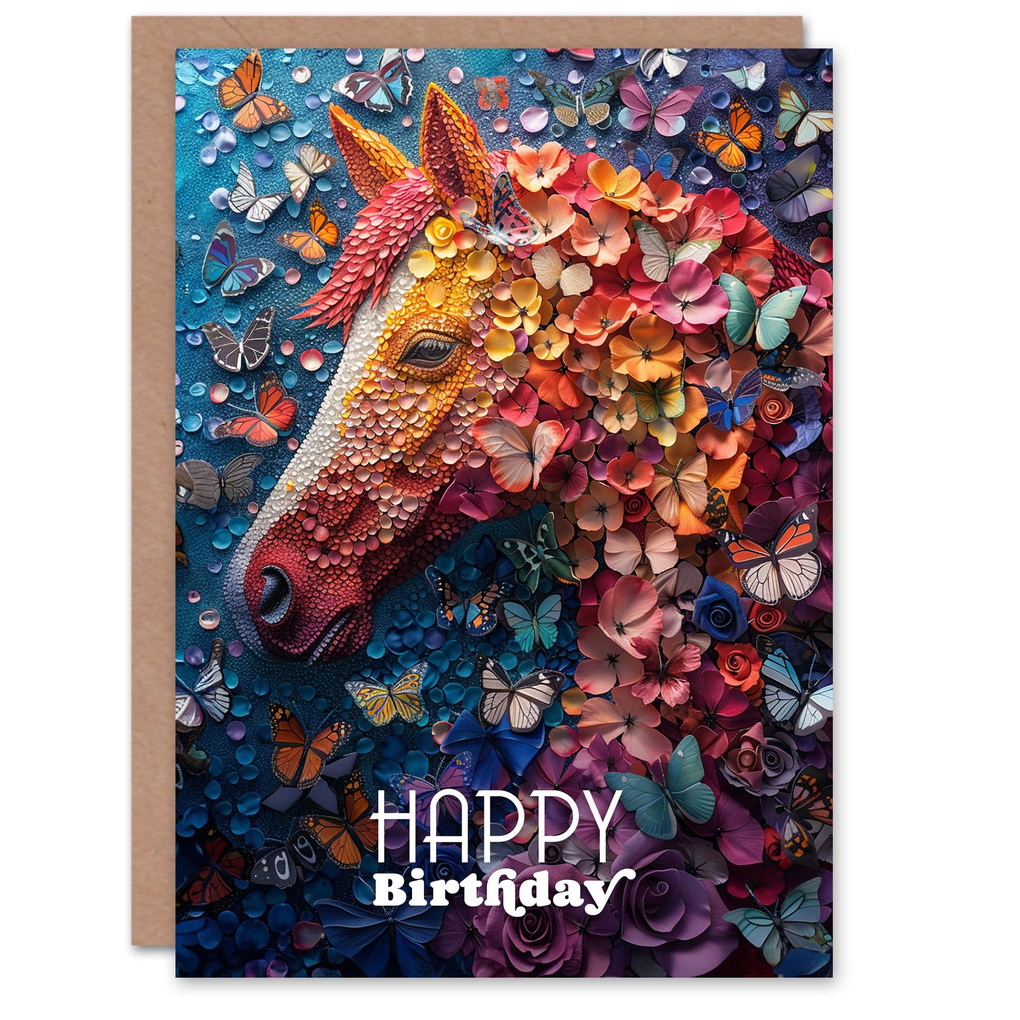Birthday Card Flower Horse Butterfly Nature Collage Mosaic