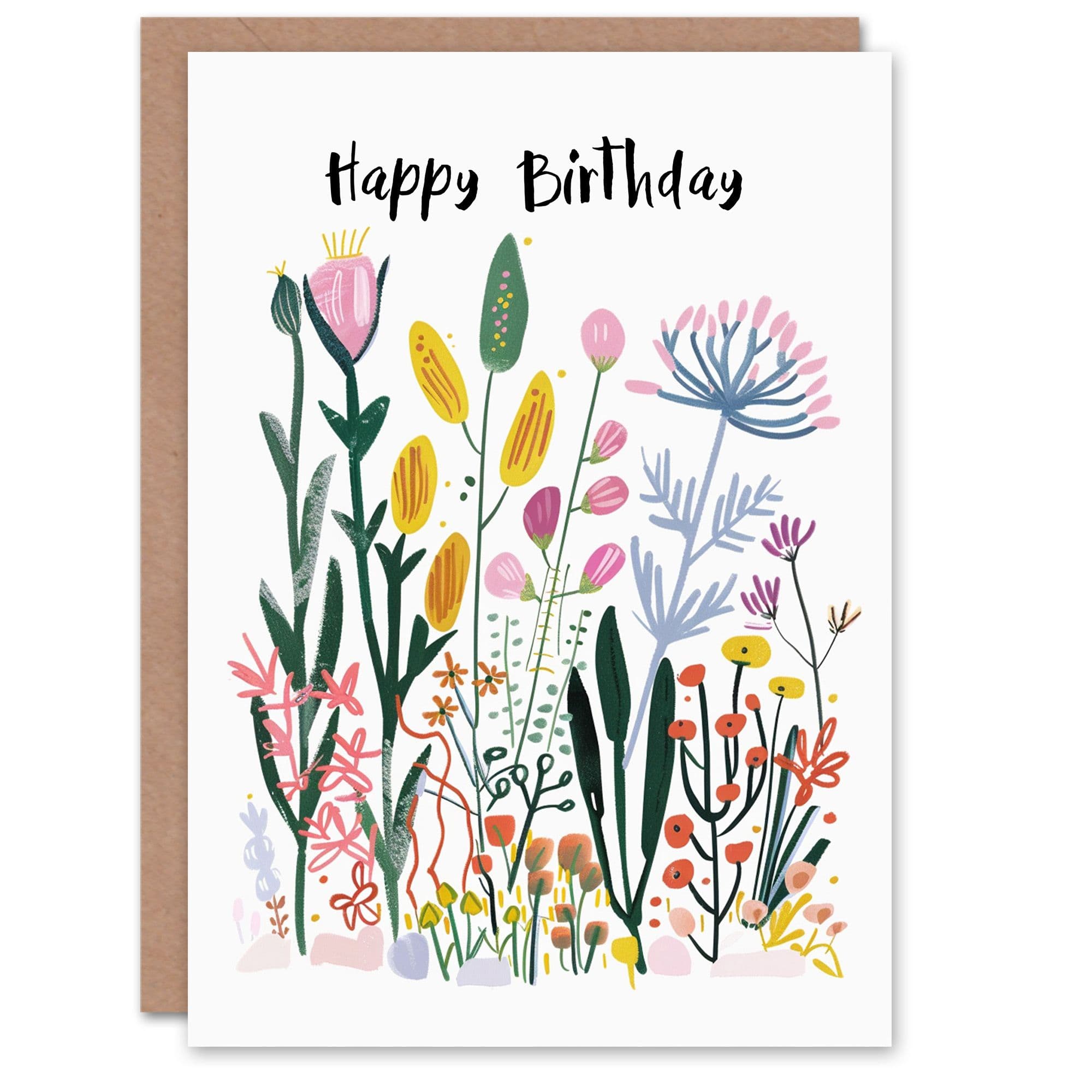Birthday Card Bright Pastel Boho Wildflower Drawing