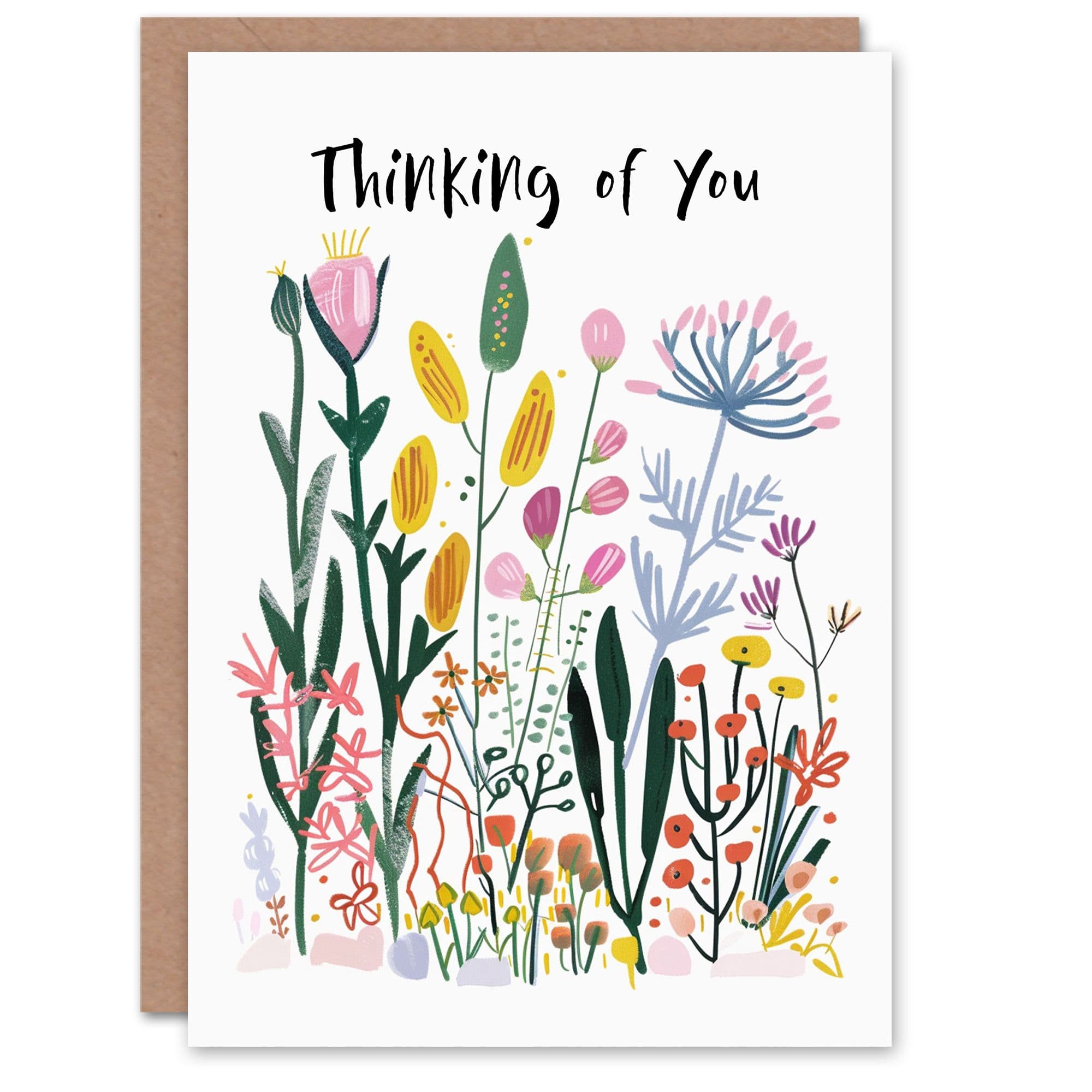 Get Well Card Thinking Of You Bright Wildflower Drawing Greeting Card