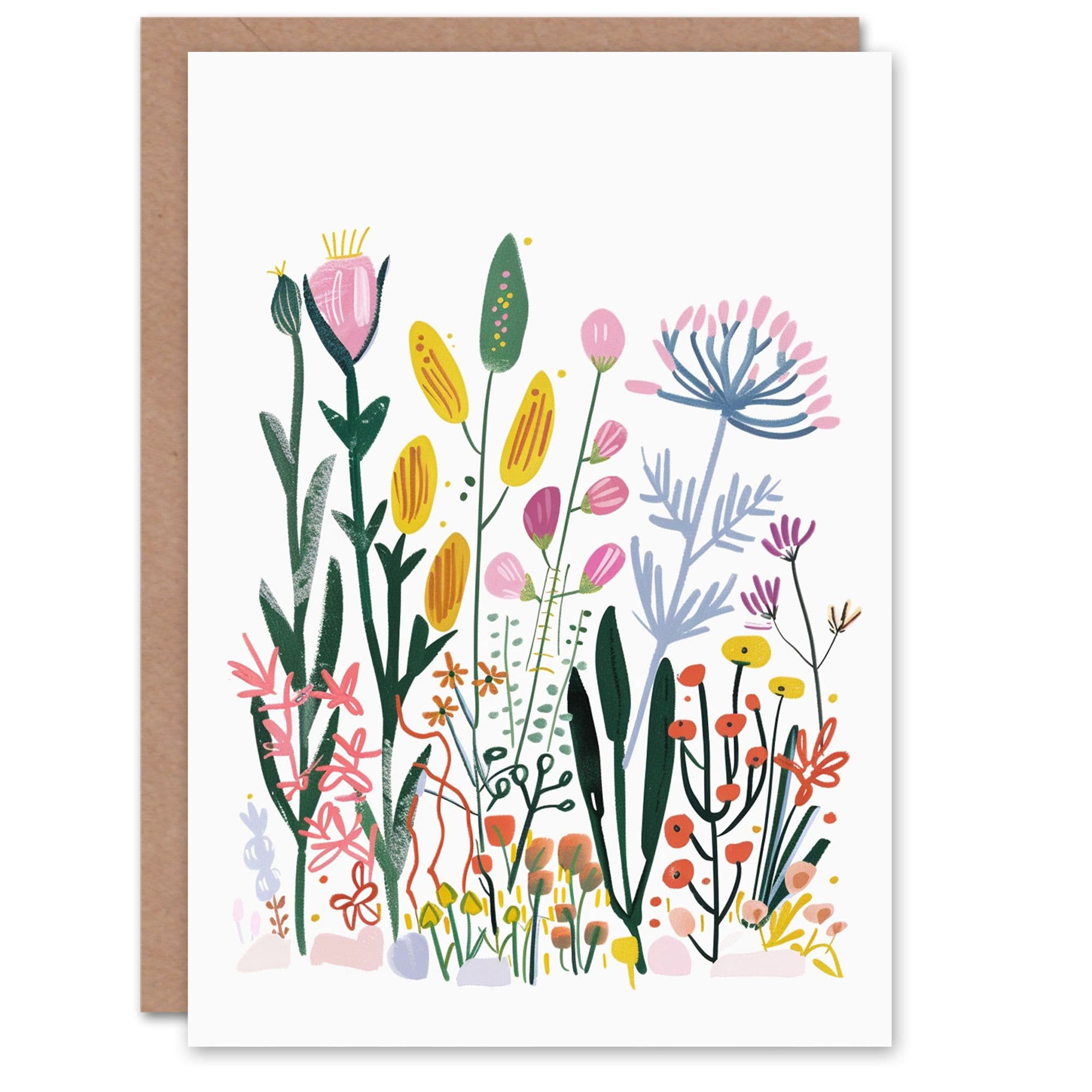 Birthday Card Boho Wildflower Drawing Bright Pastel