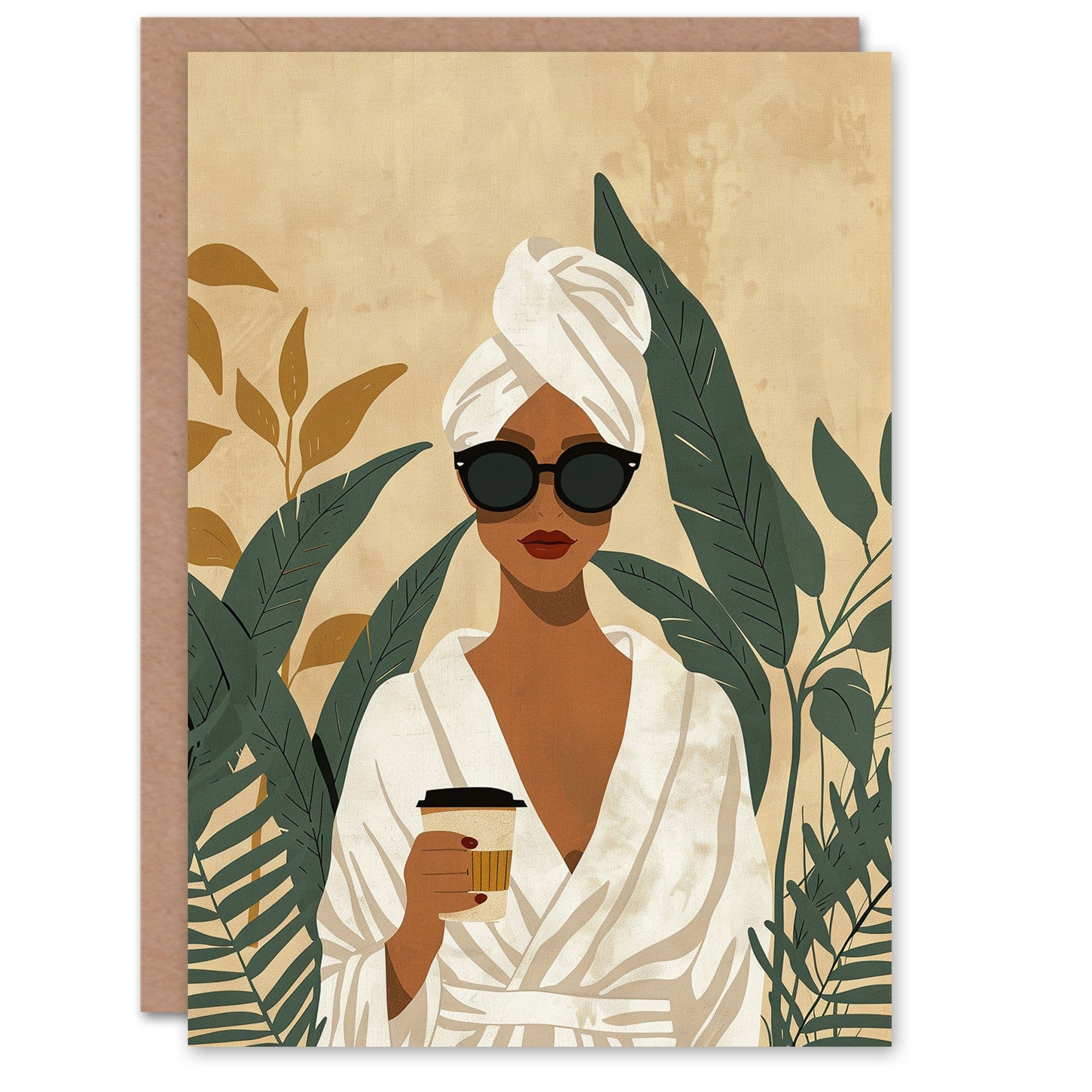 Birthday Card Coffee and Plant Lover Sunglasses Babe Greeting Card