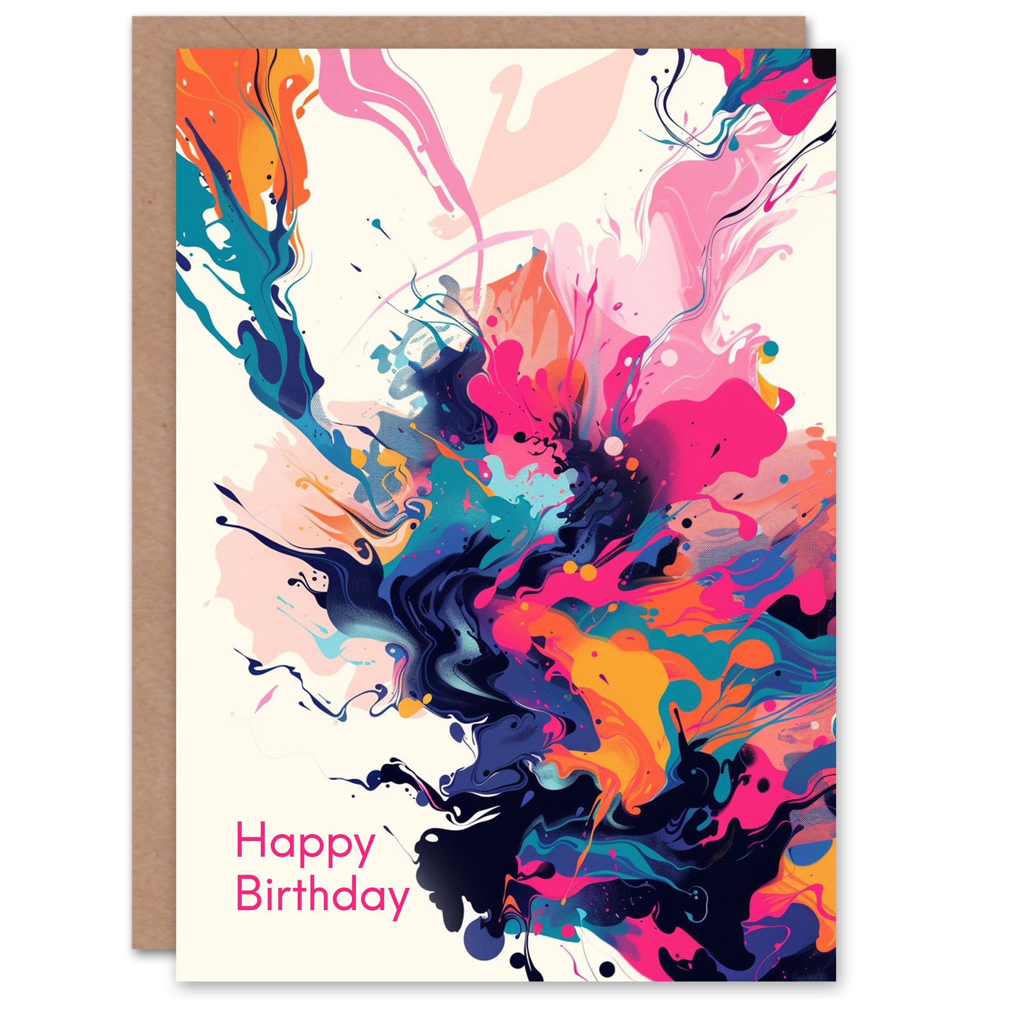 Birthday Card Colourful Abstract Liquid Paint Pour Painting