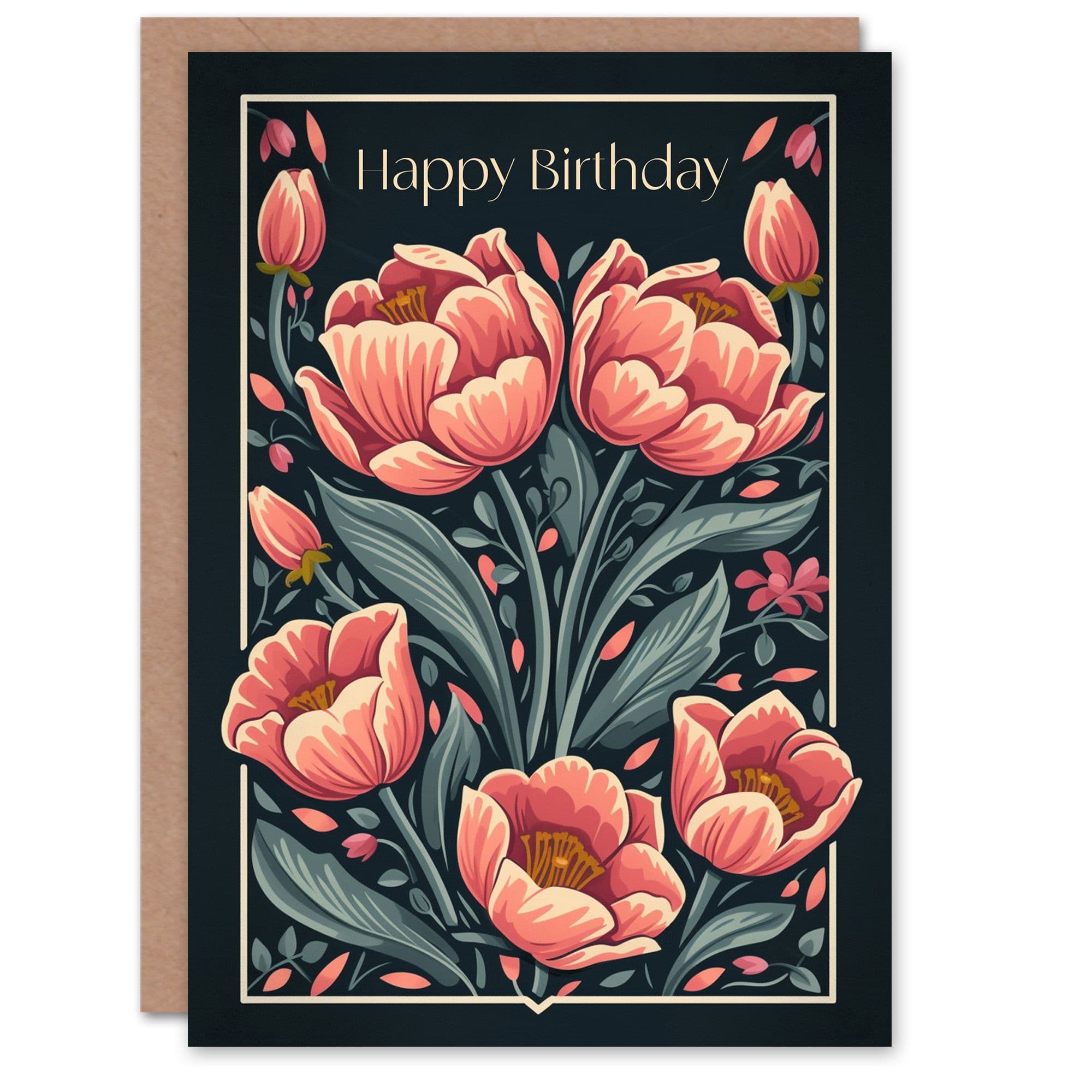 Birthday Card Pink Iceland Poppy Flowers Vintage Floral Greeting Card