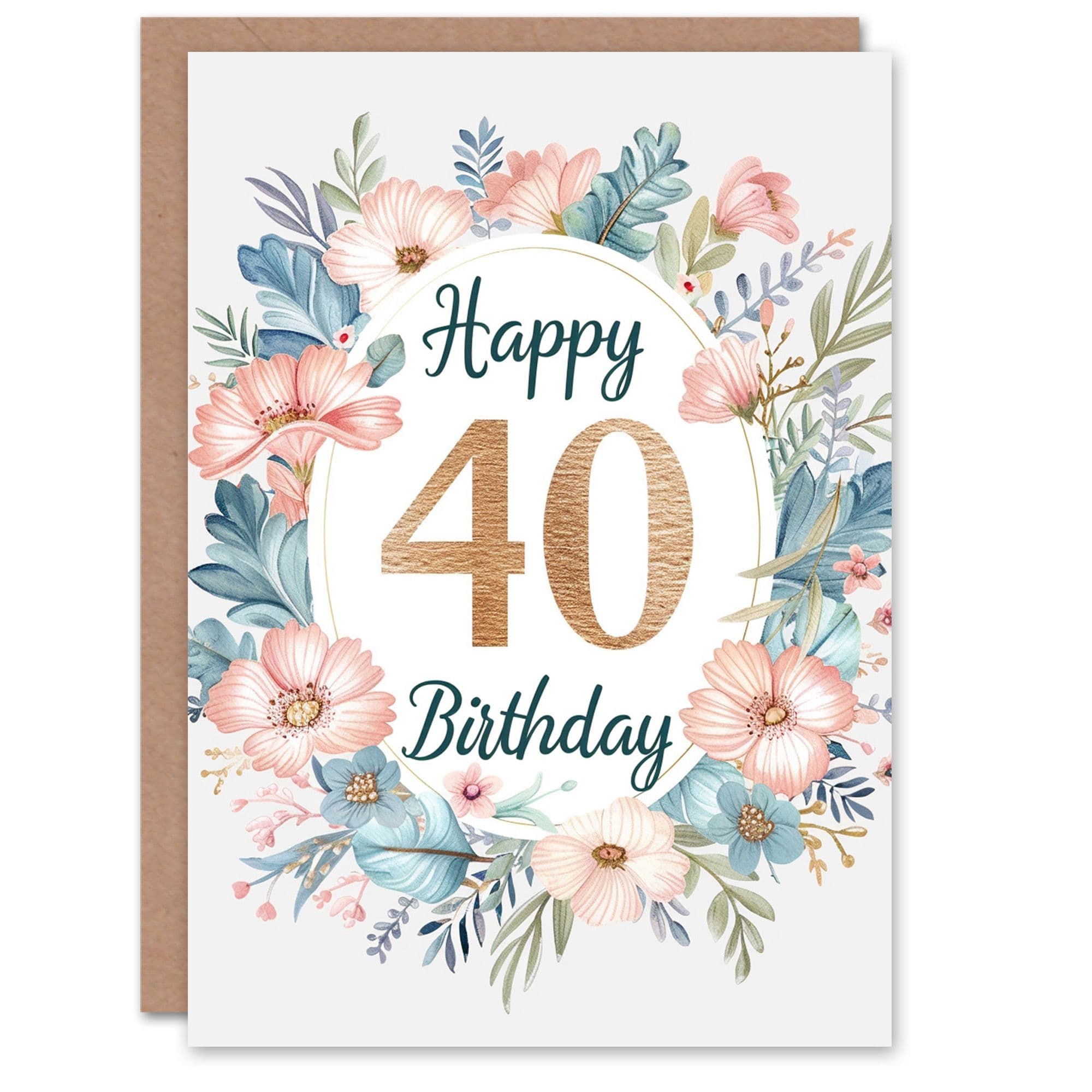 Birthday Card Bright Vintage Floral Watercolour Design 40th Age 40