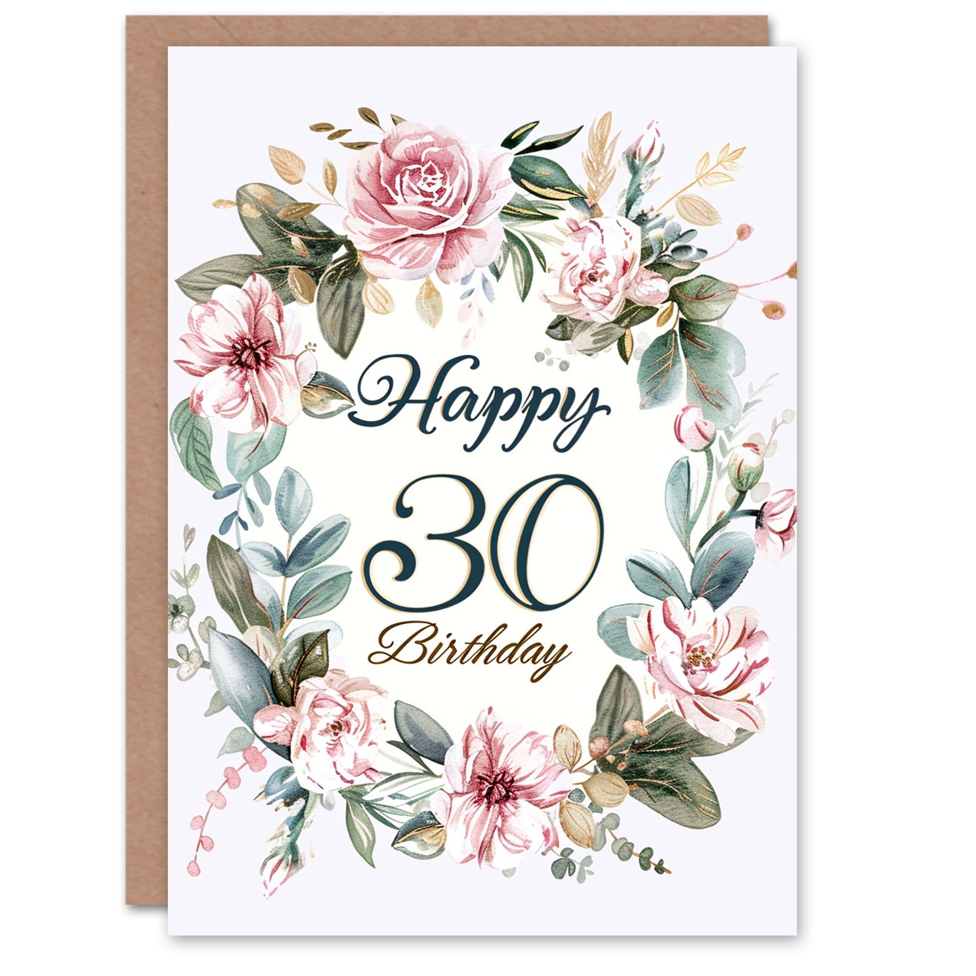 Birthday Card Vintage Floral Bright Watercolour Design 30th Age 30
