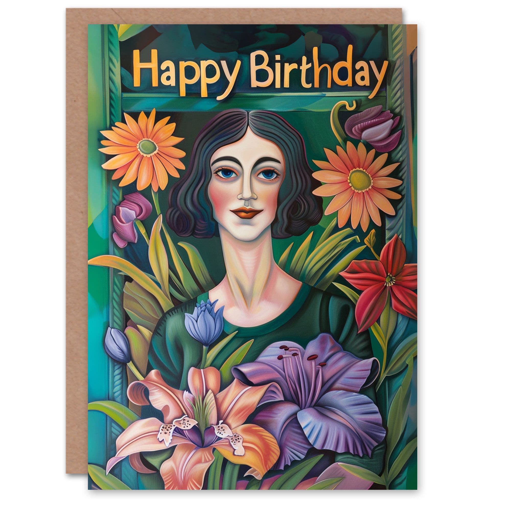 Birthday Card Happy Florist Flower Shop Oil Painting Greeting Card
